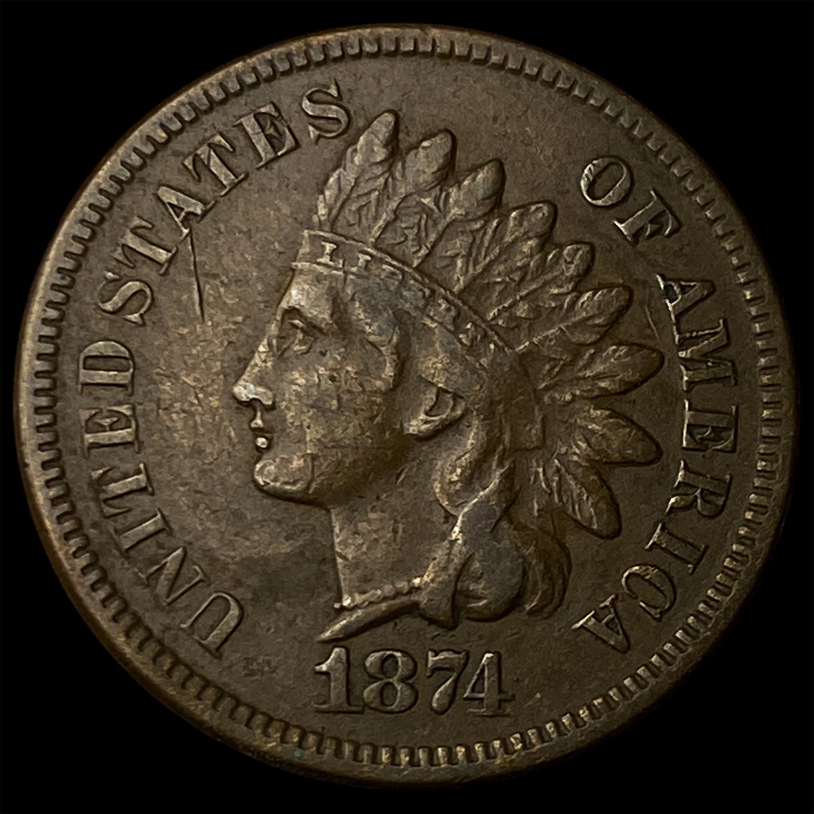 1874 Indian Head Cent NEARLY UNCIRCULATED: 1874 Indian Head Cent NEARLY UNCIRCULATED