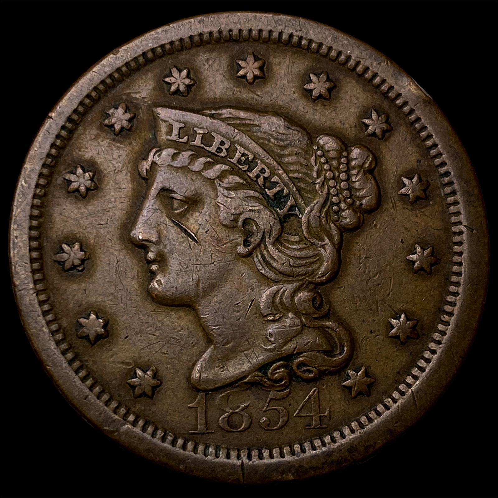 1854 Braided Hair Large Cent CLOSELY UNCIRCULATED (1 of 2)