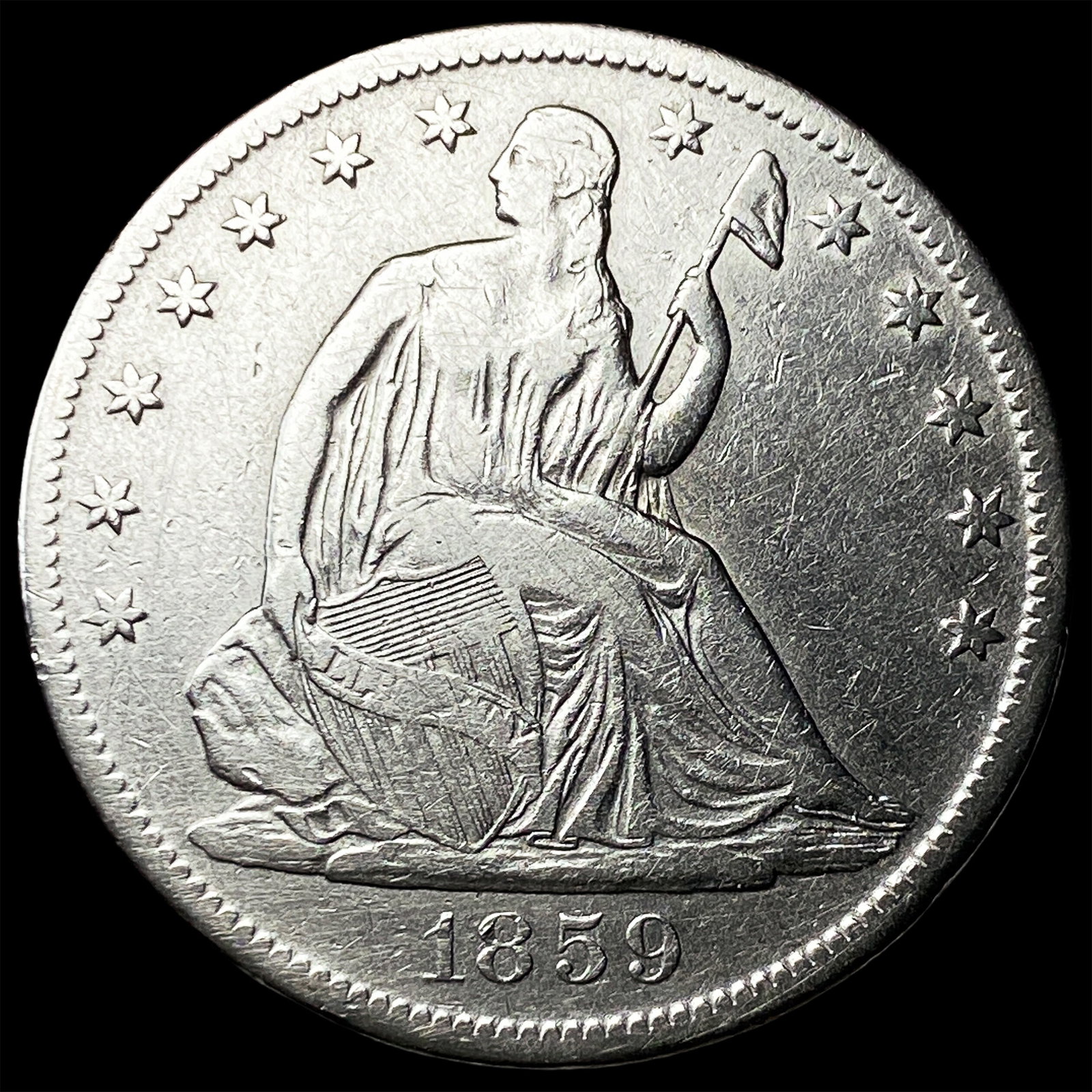 1859-S Silver Half Dollar CLOSELY UNCIRCULATED: 1859-S Silver Half Dollar CLOSELY UNCIRCULATED