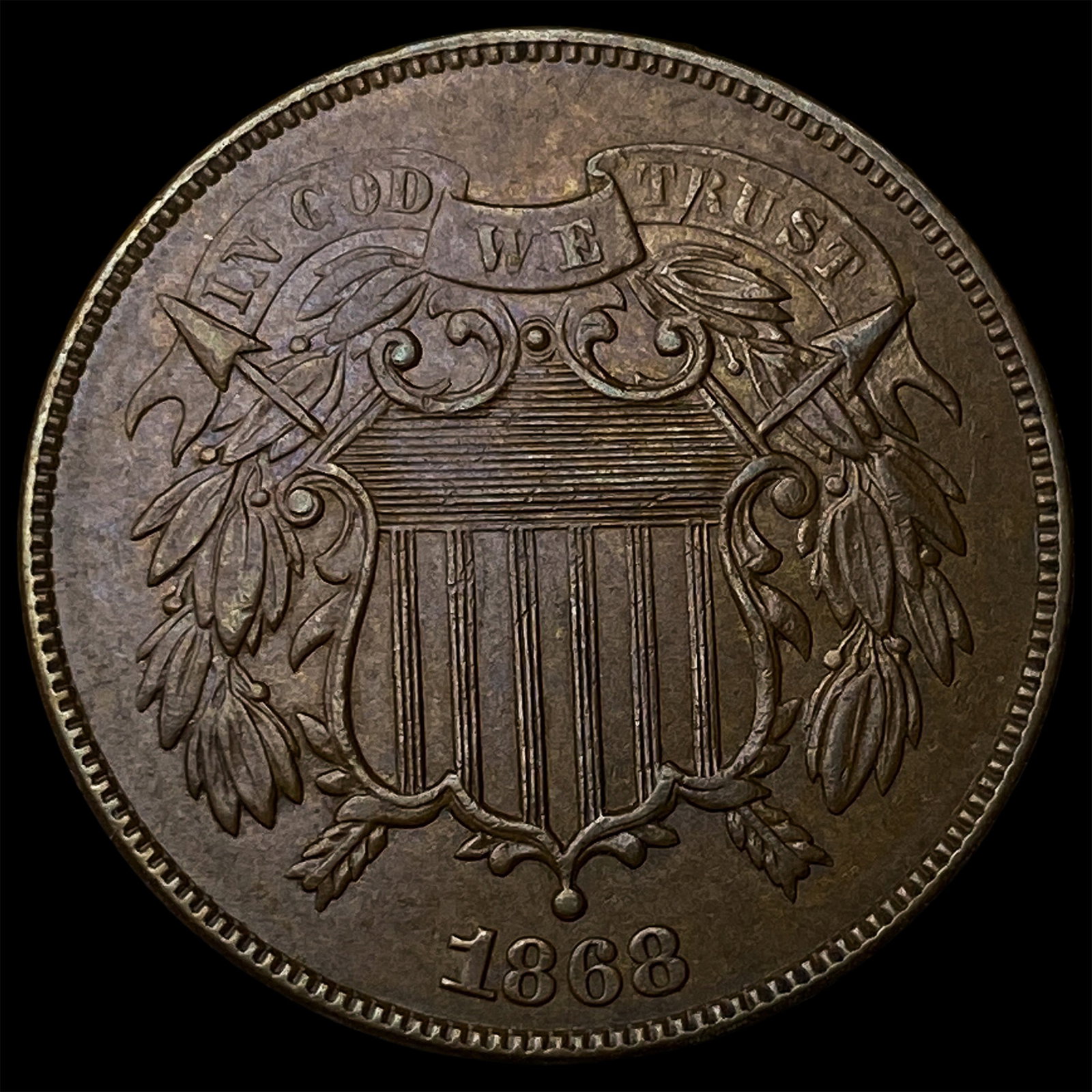 1868 Bronze Two-Cent Piece CHOICE AU (1 of 2)