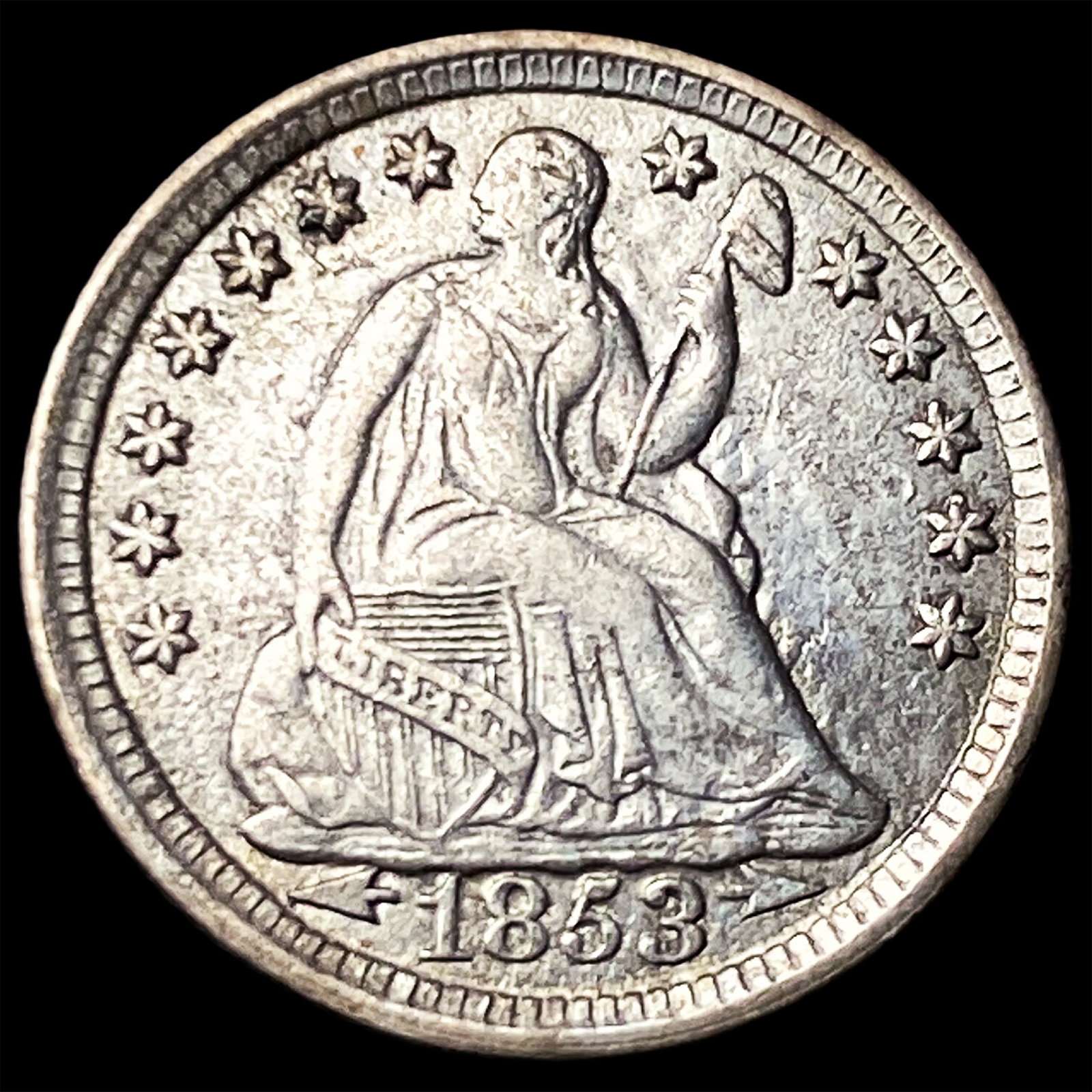 1853 Arrows Seated Liberty Half Dime CHOICE AU: 1853 Arrows Seated Liberty Half Dime CHOICE AU