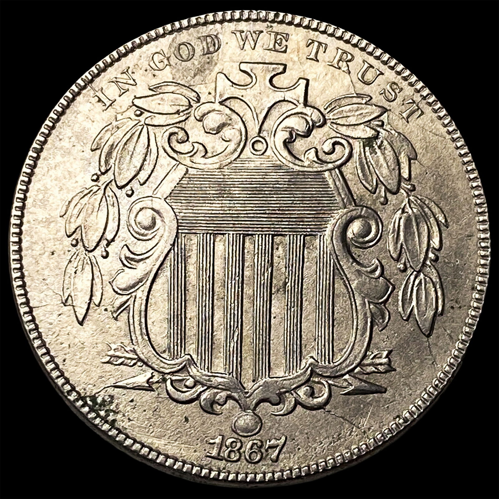1867 Shield Nickel CHOICE AU: 1867 Shield Nickel CHOICE AU