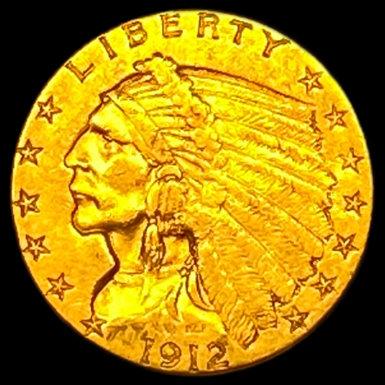 1912 Indian Head Gold $2.50 Quarter Eagle CLOSELY UNCIRCULATED: 1912 Indian Head Gold $2.50 Quarter Eagle CLOSELY UNCIRCULATED