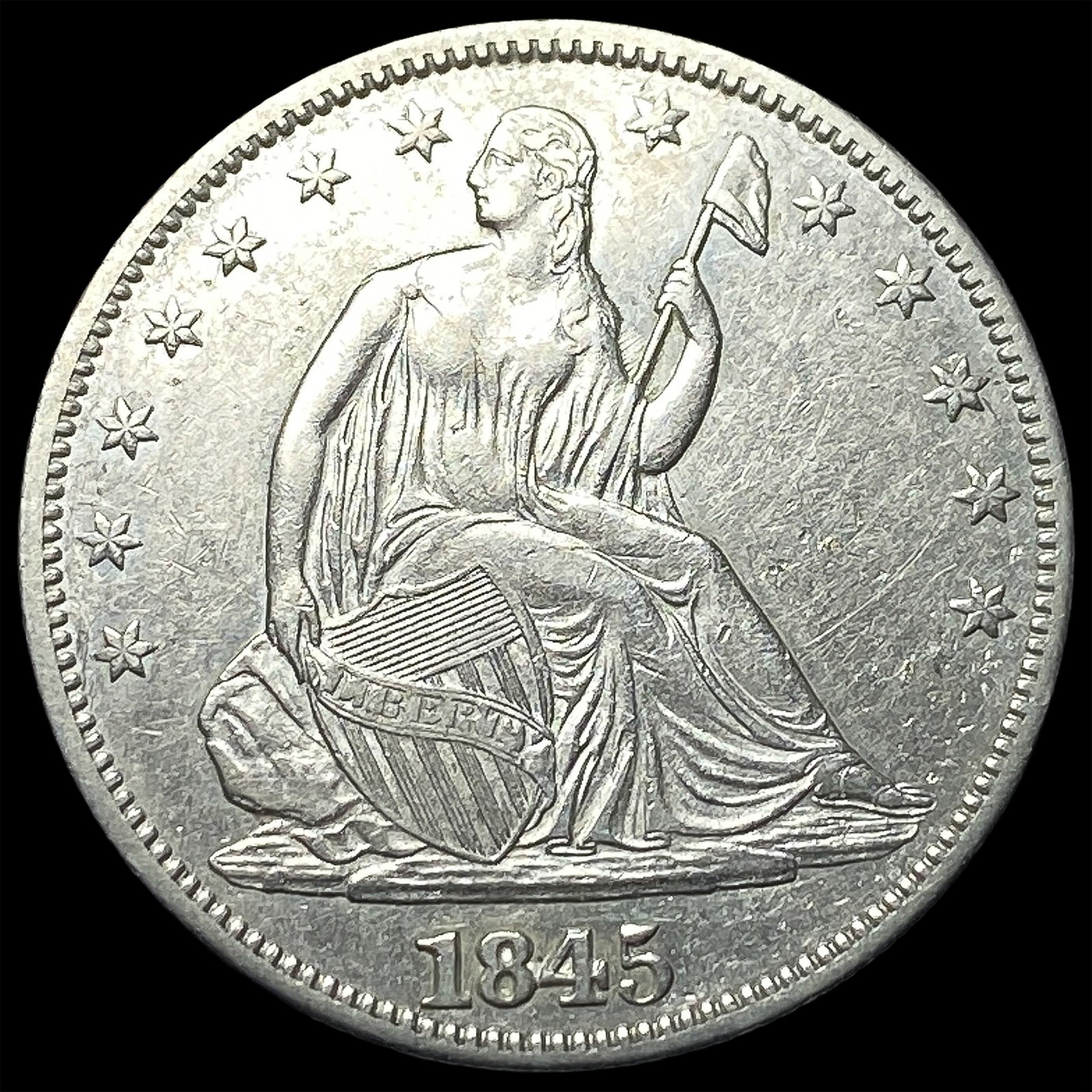 1845 Silver Half Dollar (Seated Liberty) CHOICE AU: 1845 Silver Half Dollar (Seated Liberty) CHOICE AU