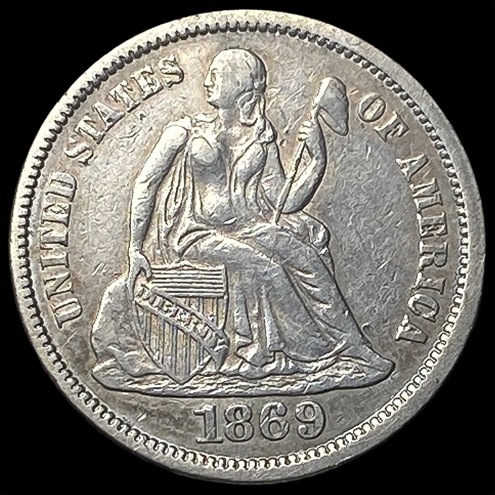 1869 Seated Liberty Dime CLOSELY UNCIRCULATED: 1869 Seated Liberty Dime CLOSELY UNCIRCULATED