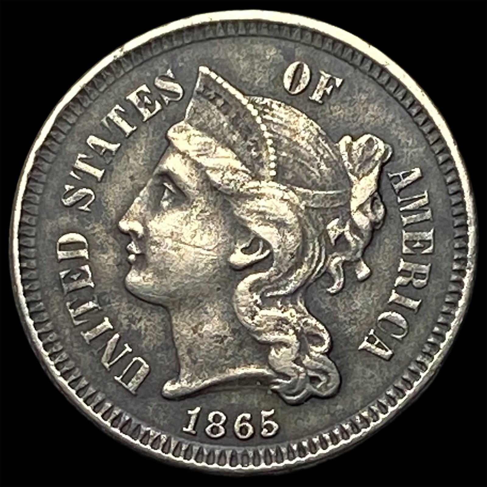 1865 Nickel Three-Cent Piece CLOSELY UNCIRCULATED: 1865 Nickel Three-Cent Piece CLOSELY UNCIRCULATED