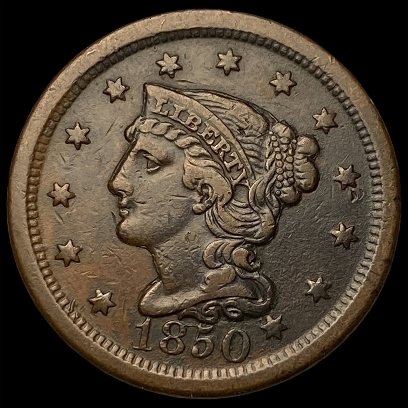 1850 Braided Hair Large Cent CLOSELY UNCIRCULATED (1 of 2)