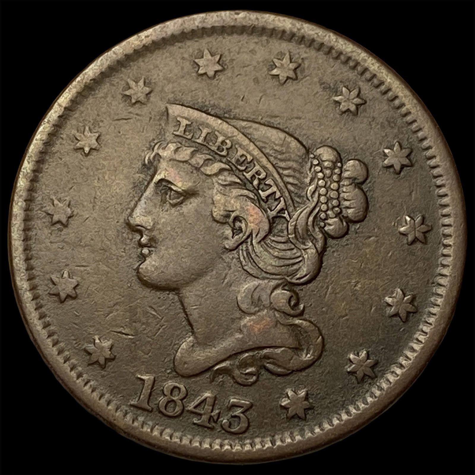 1843 Braided Hair Large Cent NEARLY UNCIRCULATED: 1843 Braided Hair Large Cent NEARLY UNCIRCULATED
