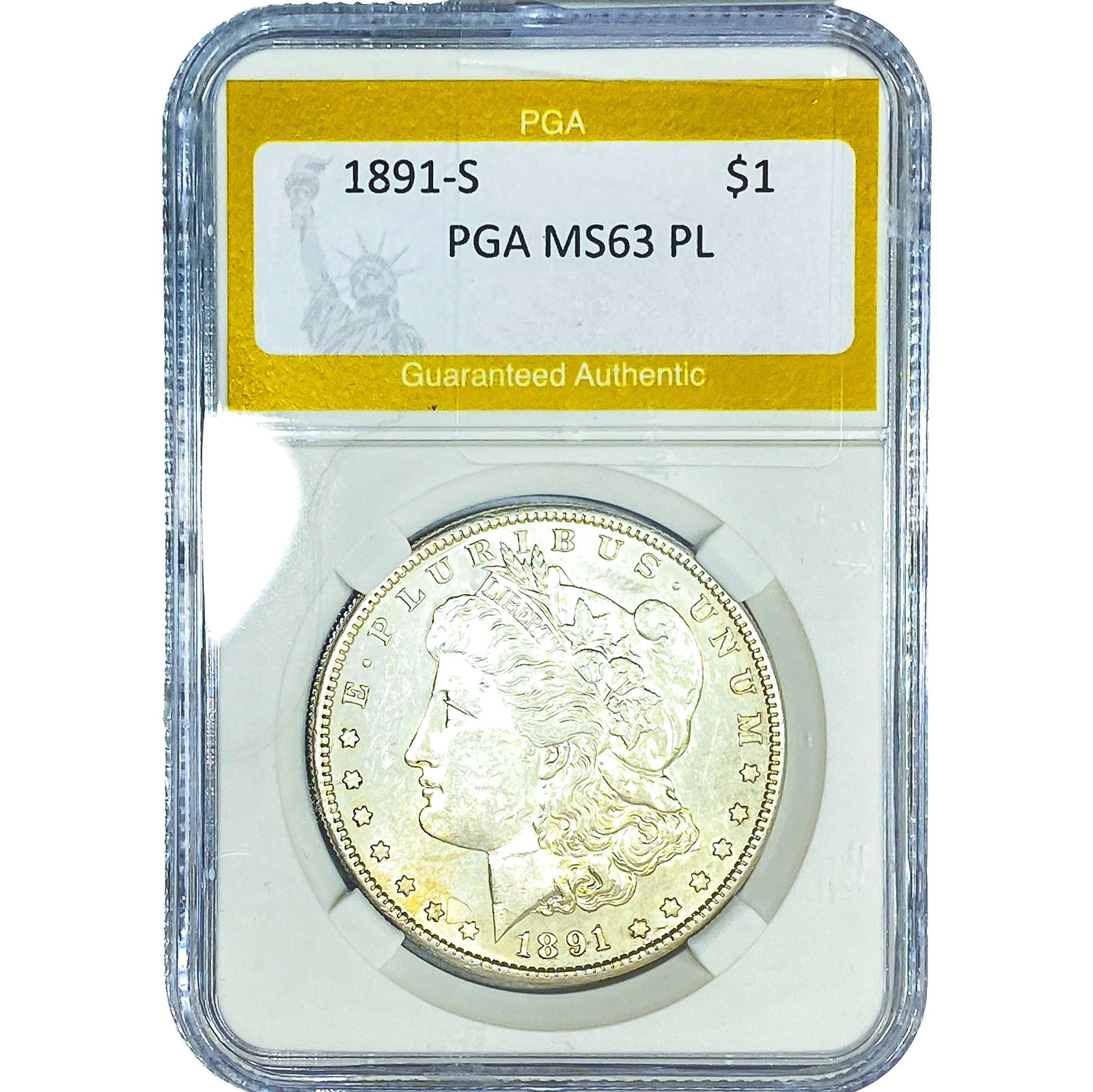 1891-S Morgan Silver Dollar PGA MS63 PL: 1891-S Morgan Silver Dollar PGA MS63 PL
