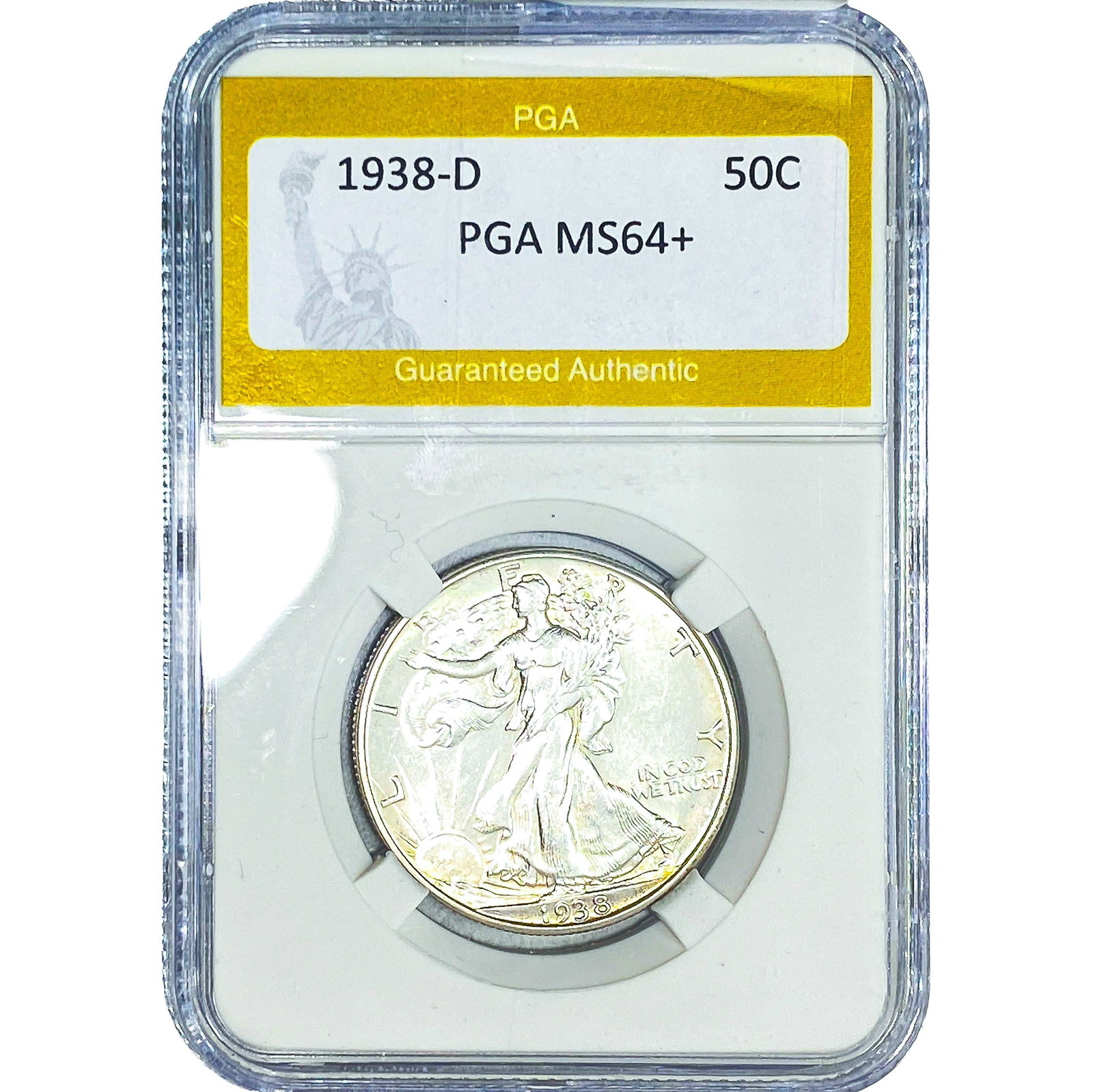 1938-D Walking Liberty Half Dollar PGA MS64+: 1938-D Walking Liberty Half Dollar PGA MS64+