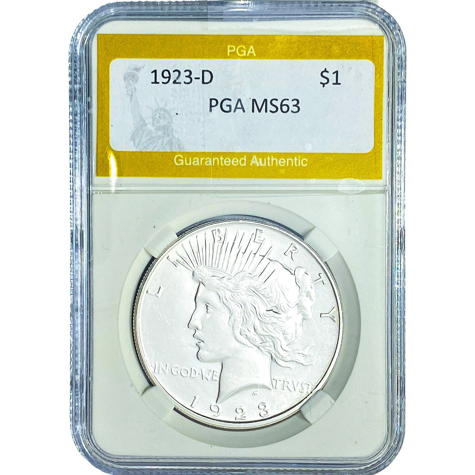 1923-D Silver Peace Dollar PGA MS63: 1923-D Silver Peace Dollar PGA MS63