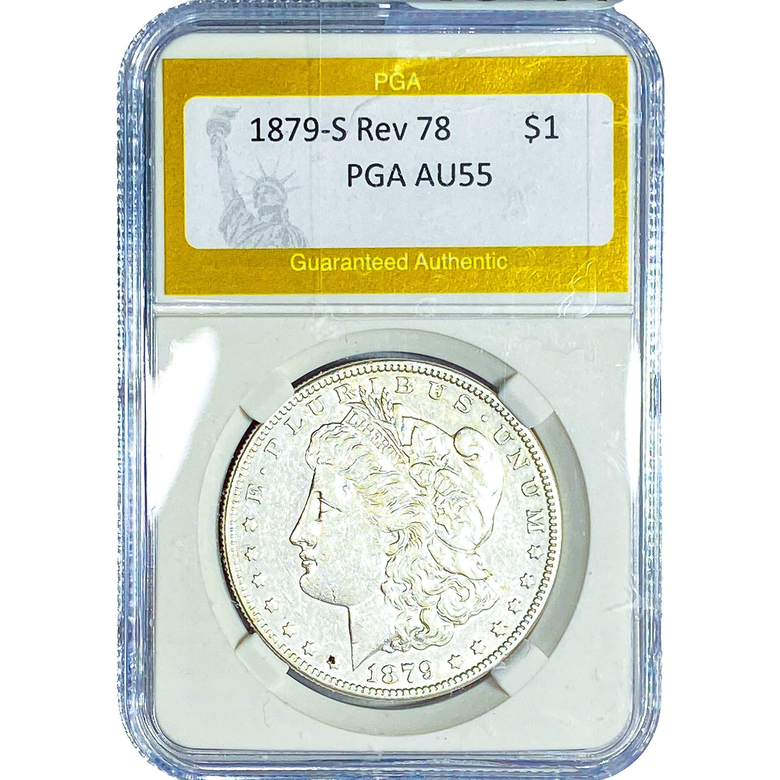 1879-S Rev 78 Morgan Silver Dollar PGA AU55: 1879-S Rev 78 Morgan Silver Dollar PGA AU55