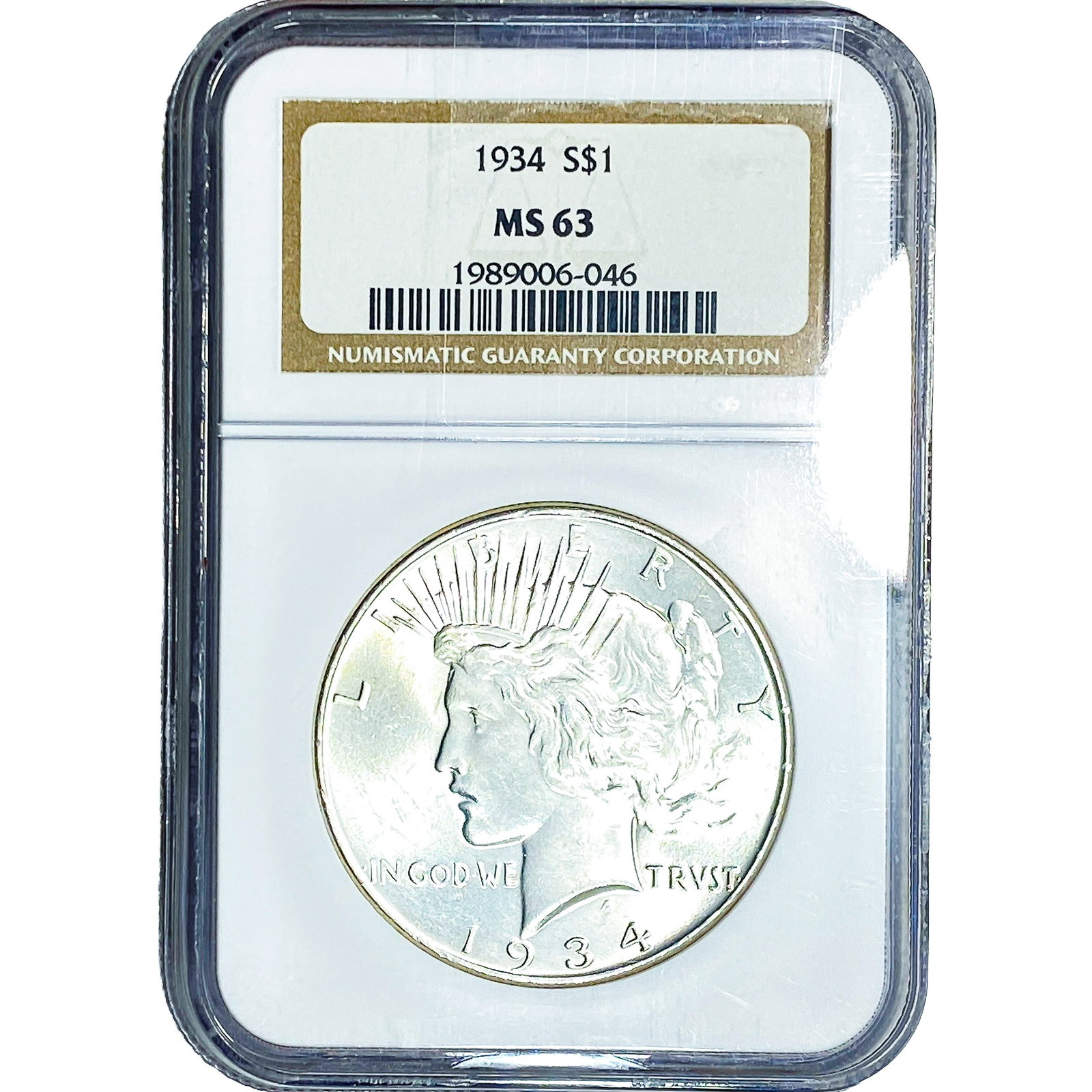 1934 Silver Peace Dollar NGC MS63: 1934 Silver Peace Dollar NGC MS63