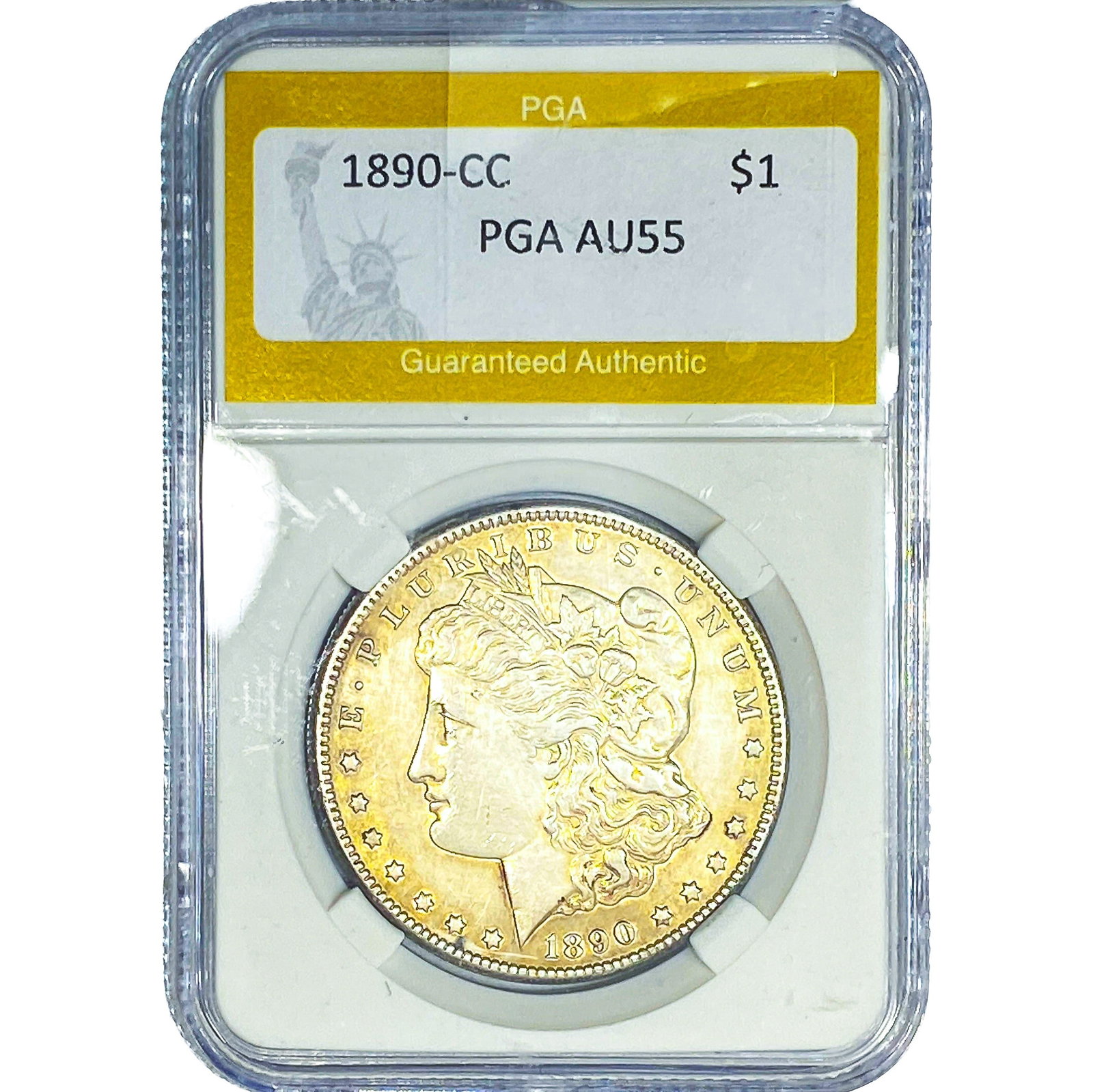 1890-CC Morgan Silver Dollar PGA AU55: 1890-CC Morgan Silver Dollar PGA AU55