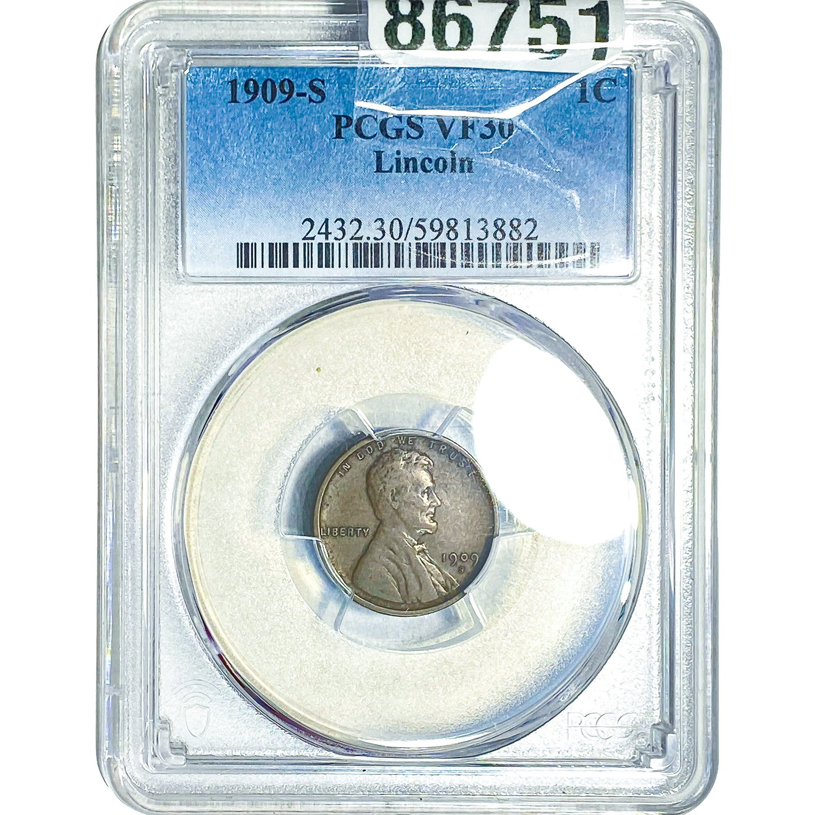 1909-S Wheat Cent PCGS VF30: 1909-S Wheat Cent PCGS VF30