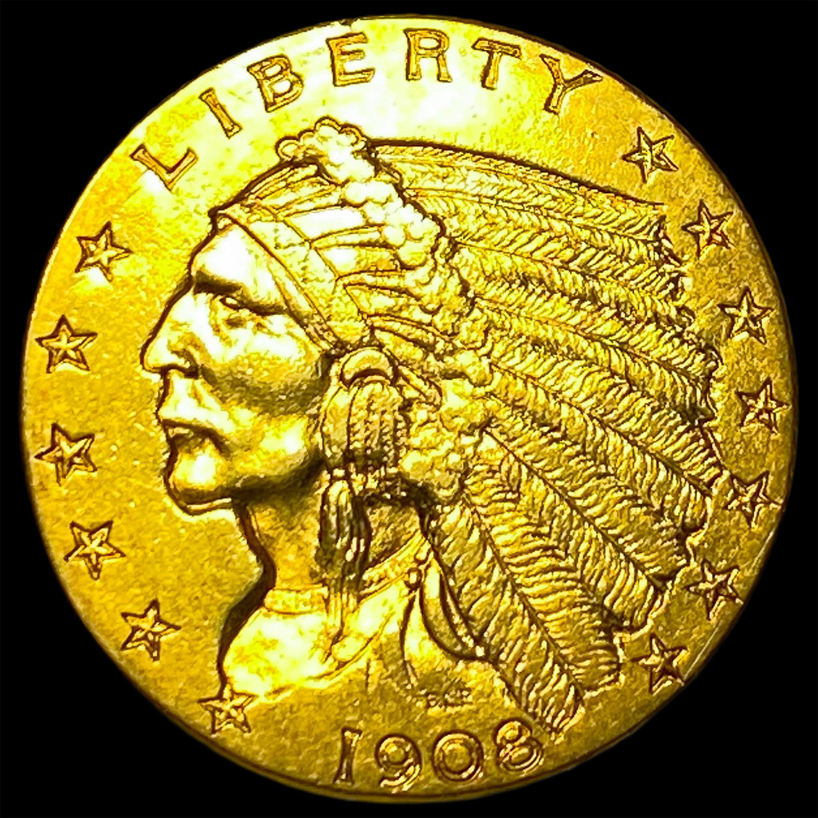 1908 Indian Head $2.5 Gold Quarter Eagle UNCIRCULATED: 1908 Indian Head $2.5 Gold Quarter Eagle UNCIRCULATED