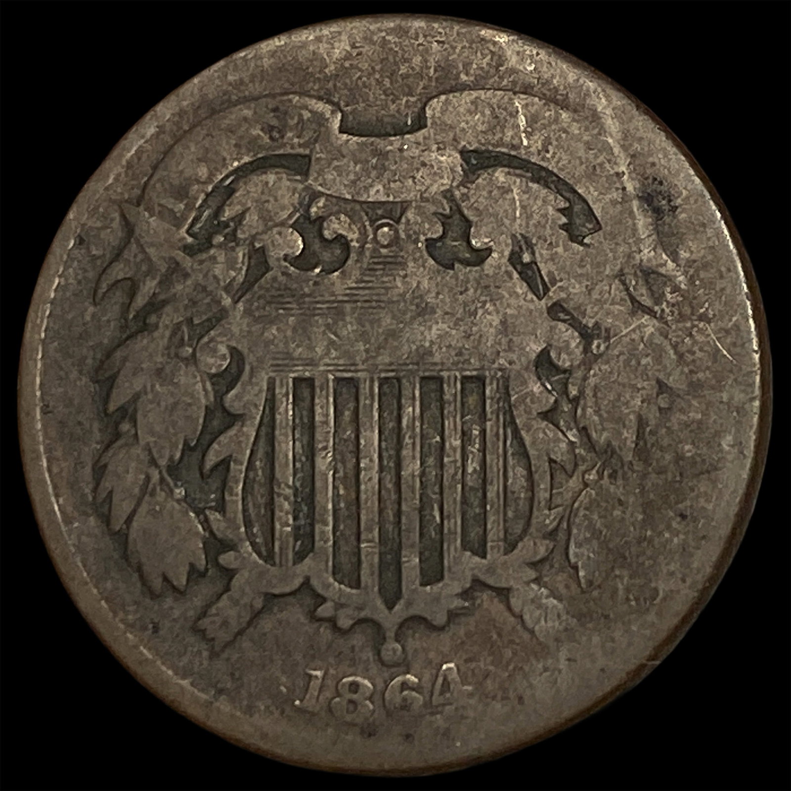 1864 Lg. Motto Bronze Two-Cent Piece LIGHTLY CIRCULATED: 1864 Lg. Motto Bronze Two-Cent Piece LIGHTLY CIRCULATED