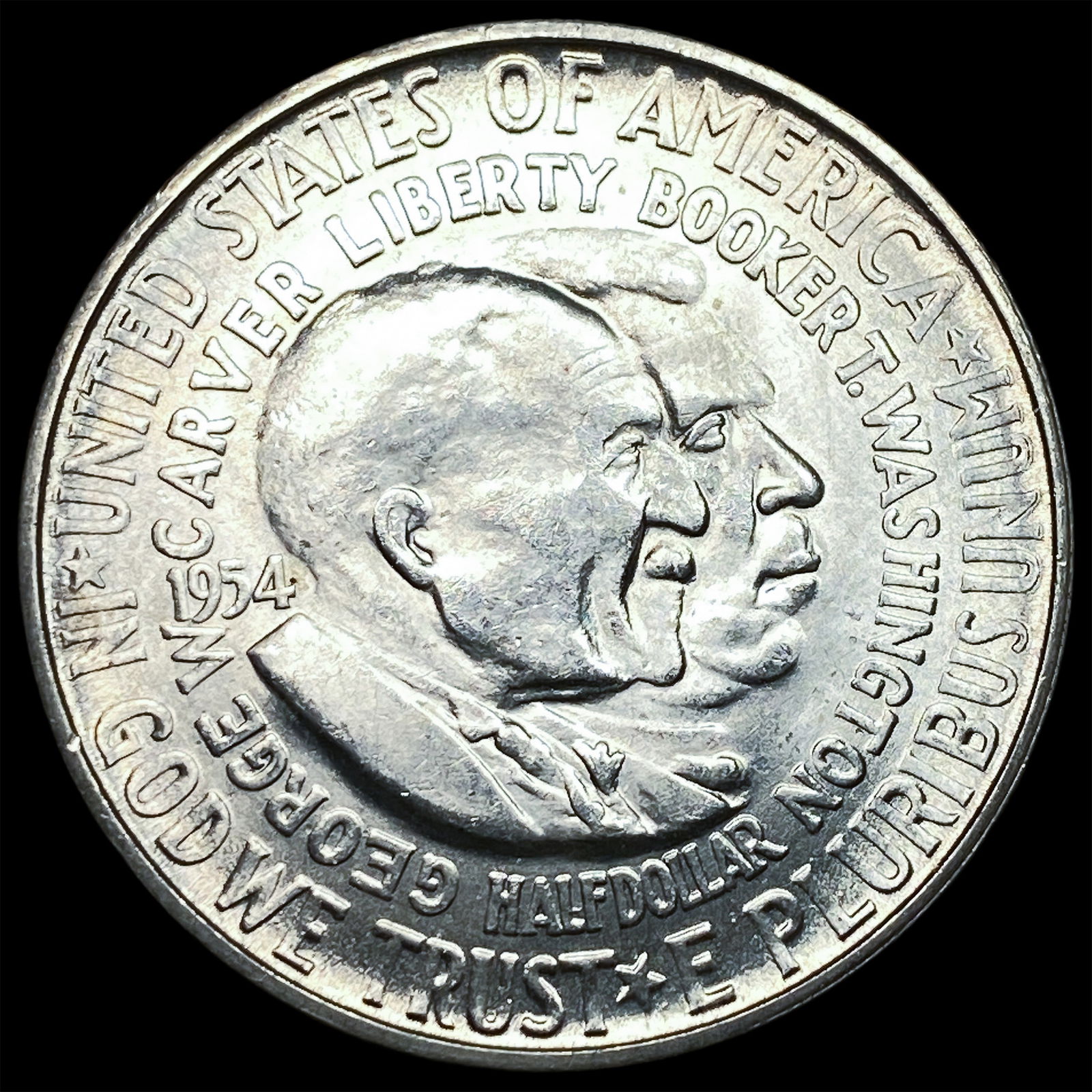 1954-S Silver Booker T. Washington-Carver Half Dollar GEM BU: 1954-S Silver Booker T. Washington-Carver Half Dollar GEM BU