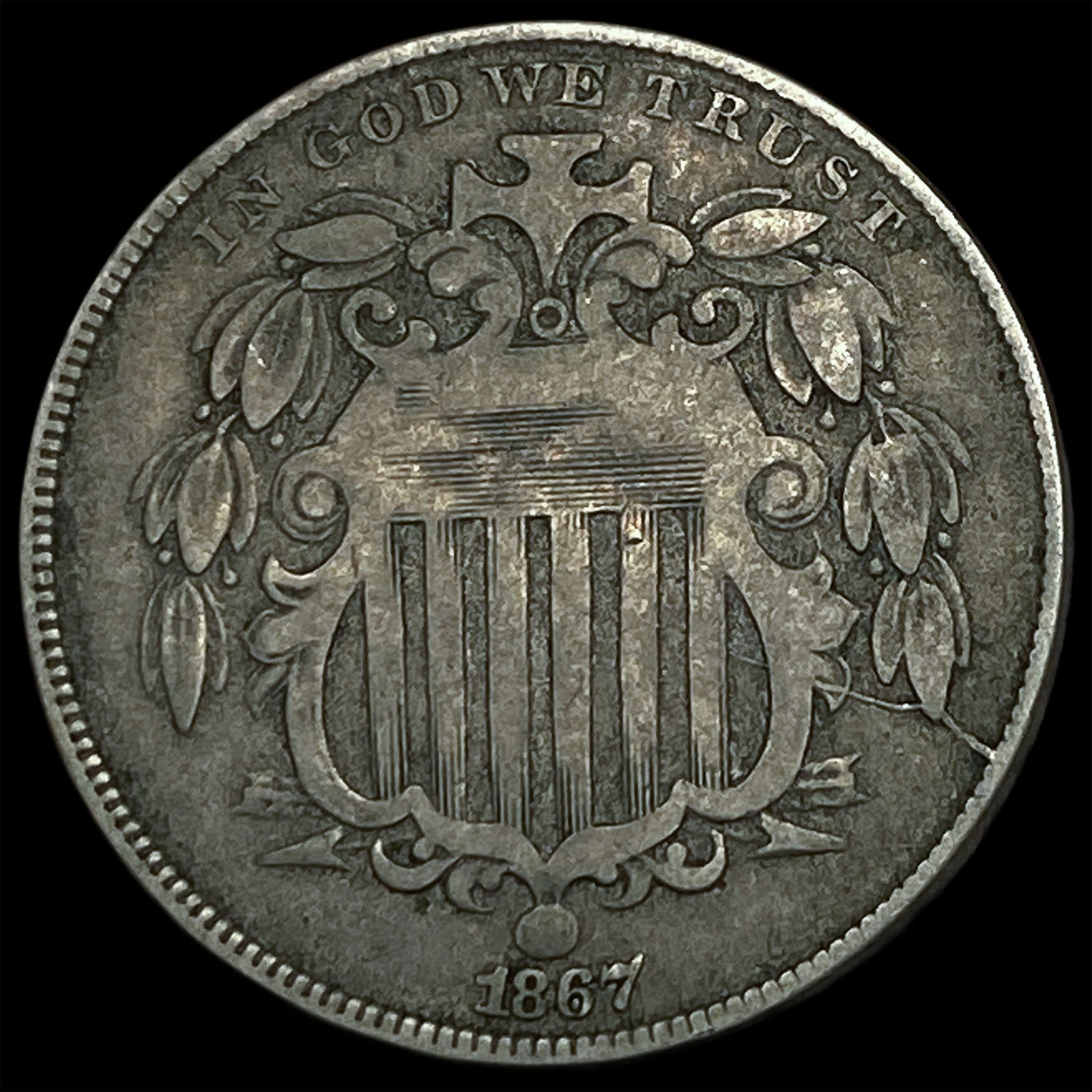 1867 Shield Nickel NEARLY UNCIRCULATED (1 of 2)