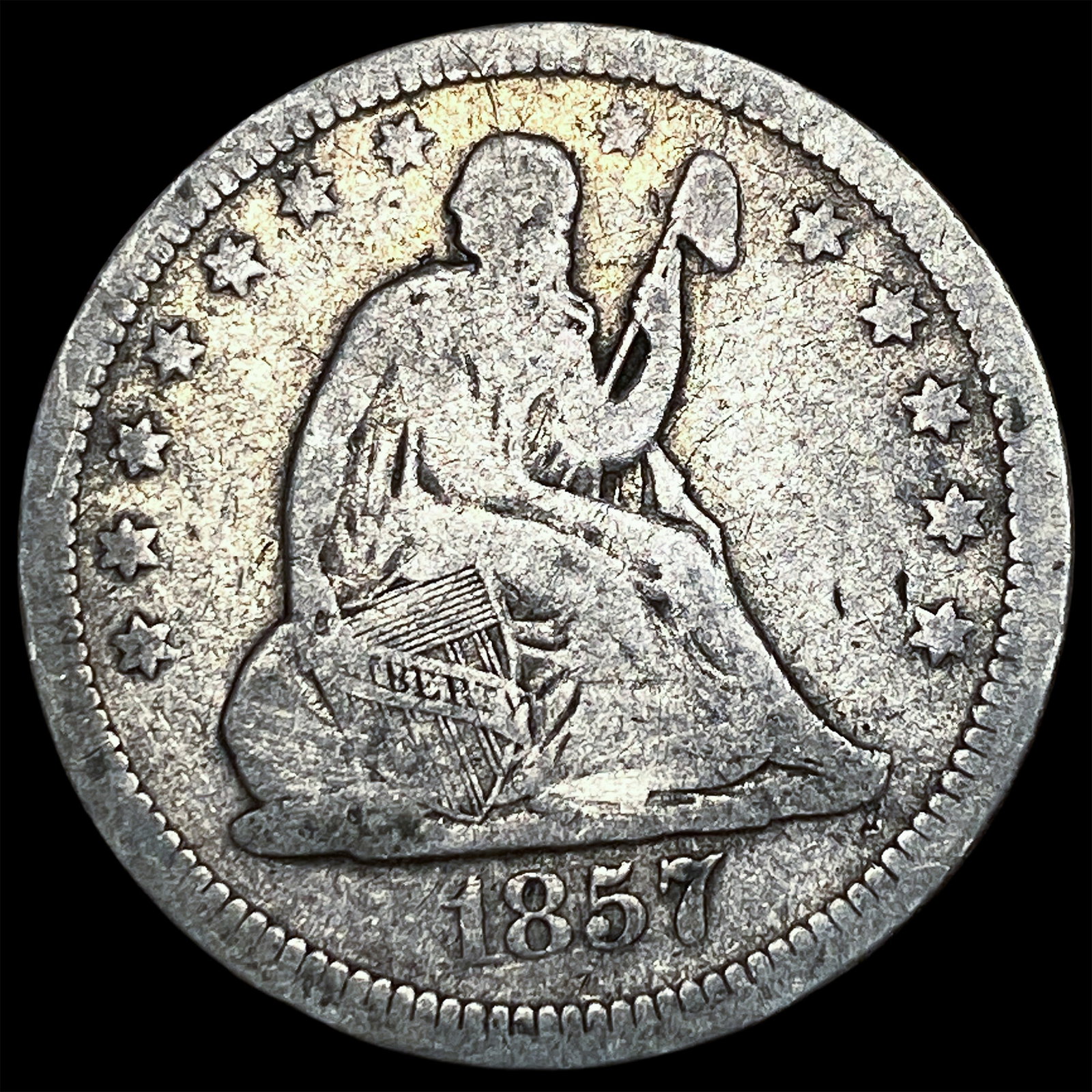 1857 Silver Seated Liberty Quarter LIGHTLY CIRCULATED: 1857 Silver Seated Liberty Quarter LIGHTLY CIRCULATED
