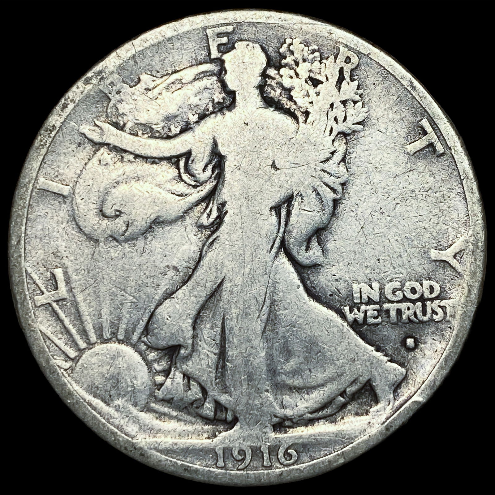 1916-S Silver Walking Liberty Half Dollar NICELY CIRCULATED: 1916-S Silver Walking Liberty Half Dollar NICELY CIRCULATED