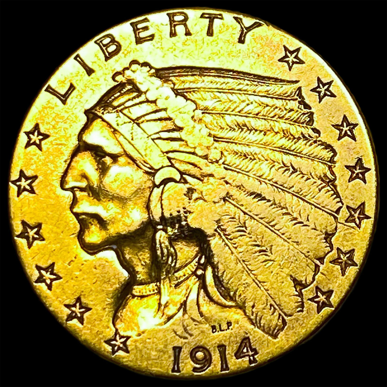1914 Indian Head Gold $2.50 Quarter Eagle CLOSELY UNCIRCULATED: 1914 Indian Head Gold $2.50 Quarter Eagle CLOSELY UNCIRCULATED