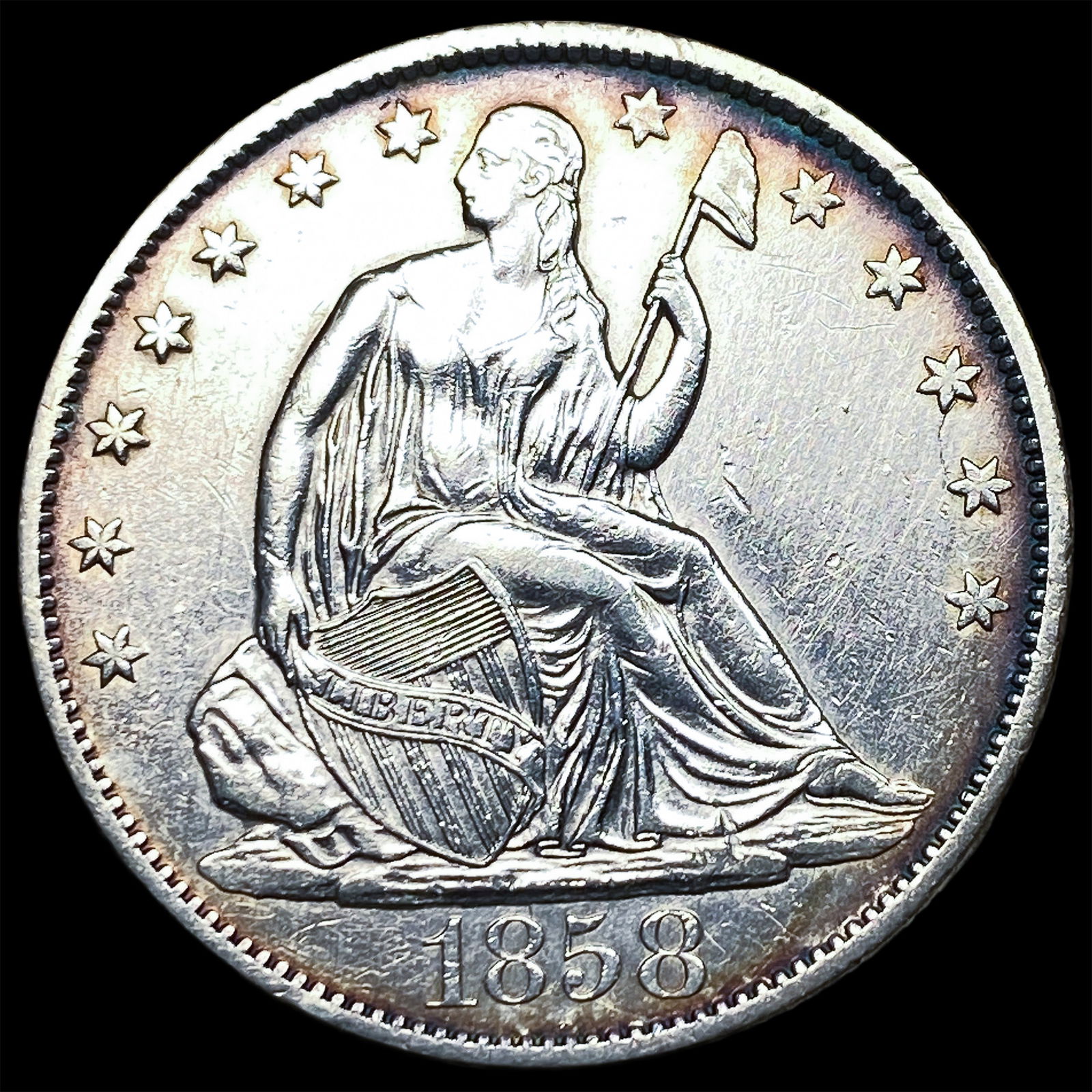 1858-O Color Silver Half Dollar CLOSELY UNCIRCULATED (1 of 2)