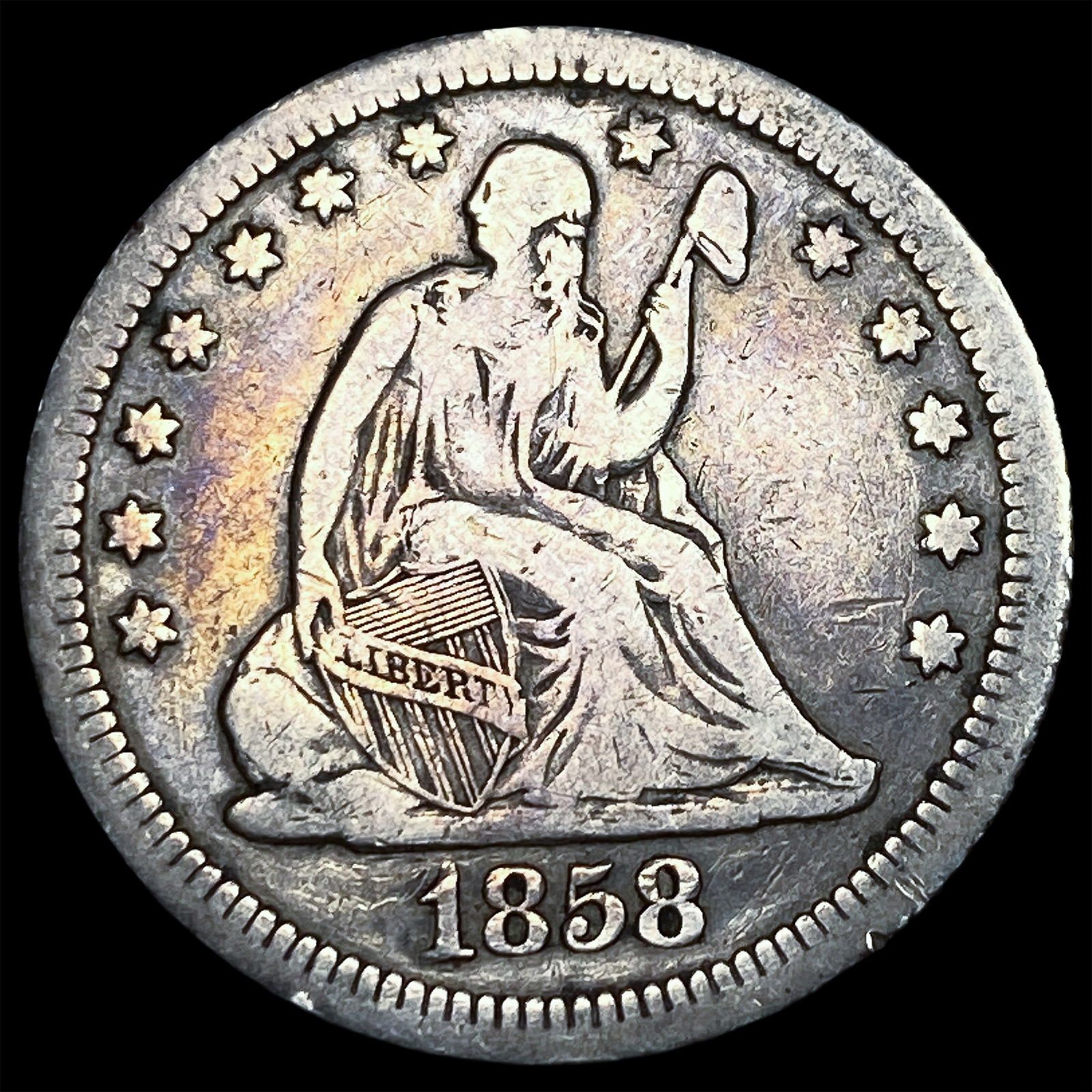 1858 Silver Seated Liberty Quarter LIGHTLY CIRCULATED: 1858 Silver Seated Liberty Quarter LIGHTLY CIRCULATED