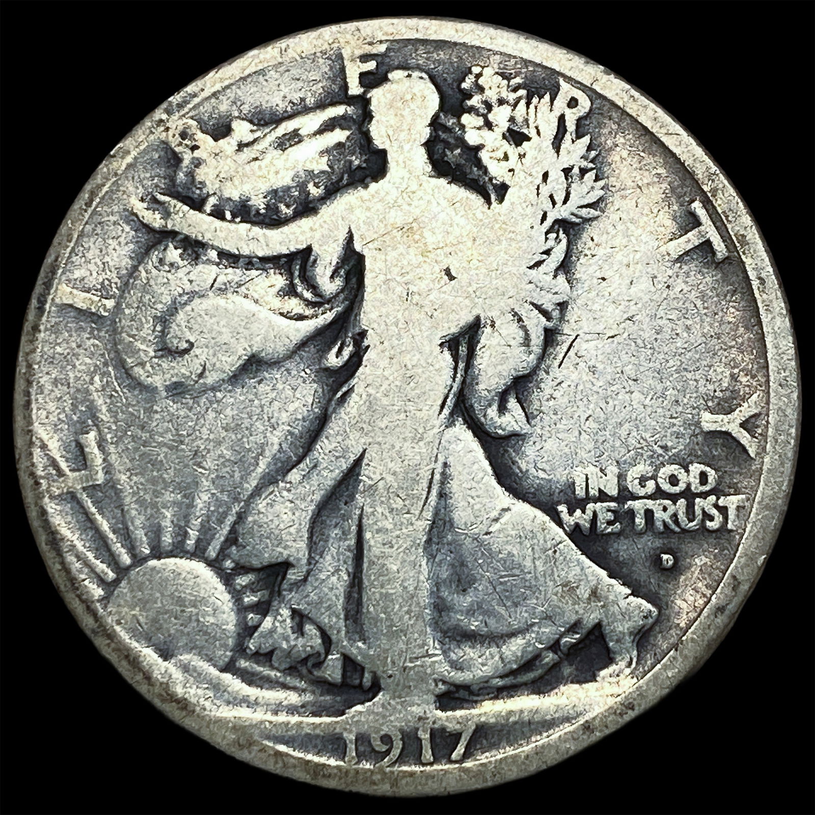 1917-D Silver Walking Liberty Half Dollar LIGHTLY CIRCULATED: 1917-D Silver Walking Liberty Half Dollar LIGHTLY CIRCULATED