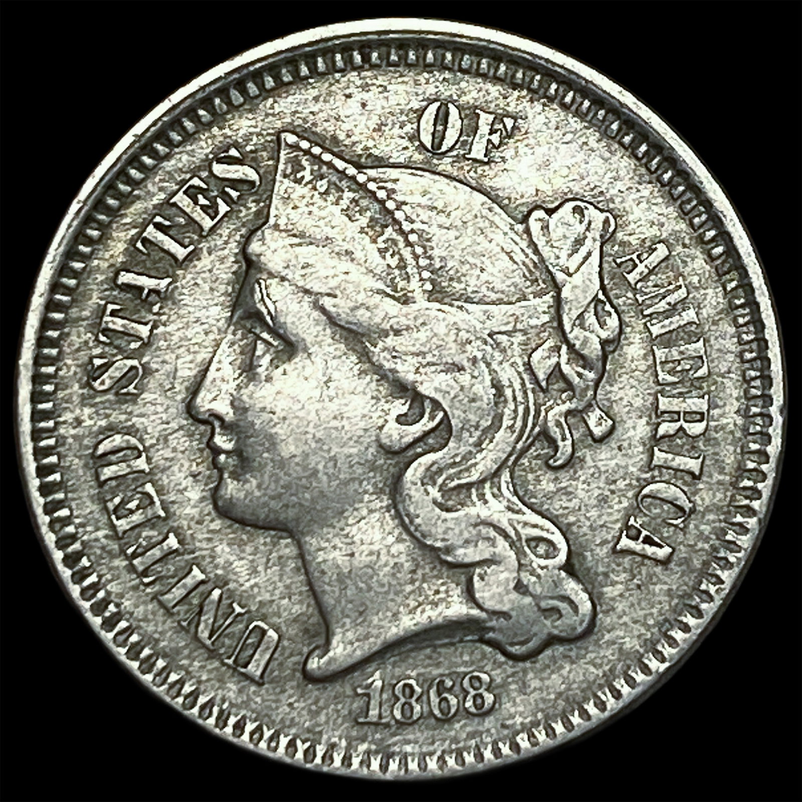 1868 Nickel Three-Cent Piece NEARLY UNCIRCULATED: 1868 Nickel Three-Cent Piece NEARLY UNCIRCULATED