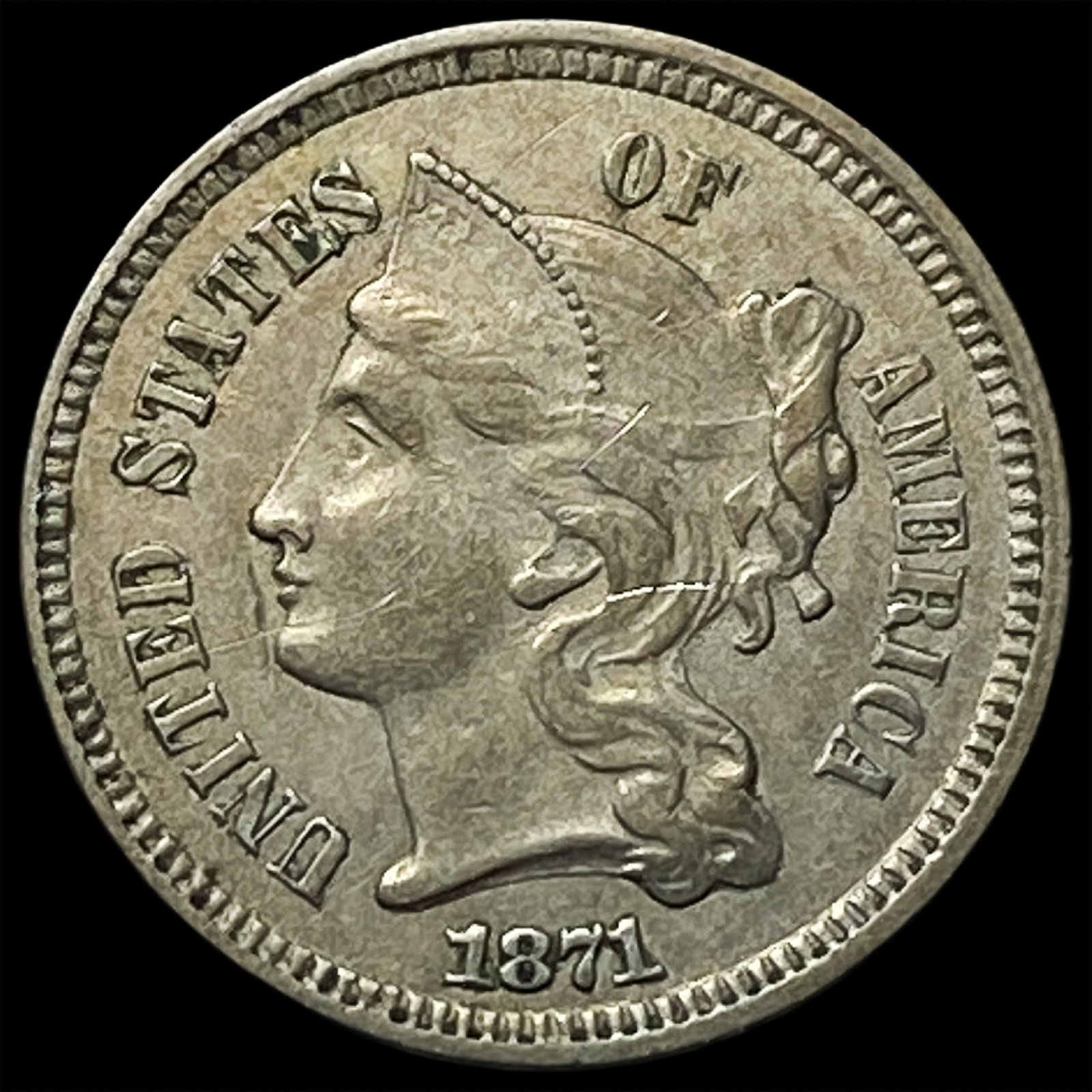 1871 Nickel Three-Cent Piece CLOSELY UNCIRCULATED (1 of 2)