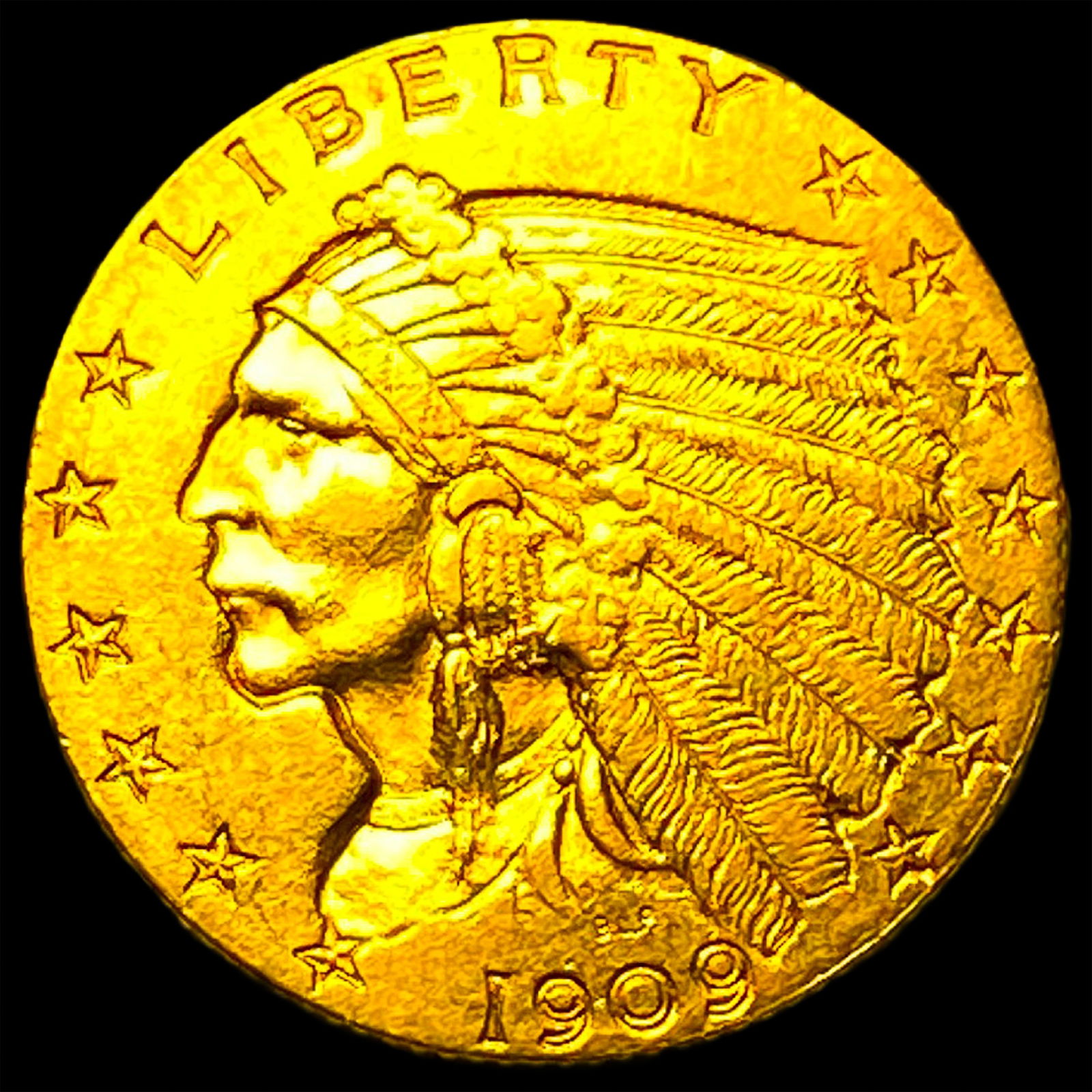1909 Indian Head Gold $2.50 Quarter Eagle CHOICE AU: 1909 Indian Head Gold $2.50 Quarter Eagle CHOICE AU