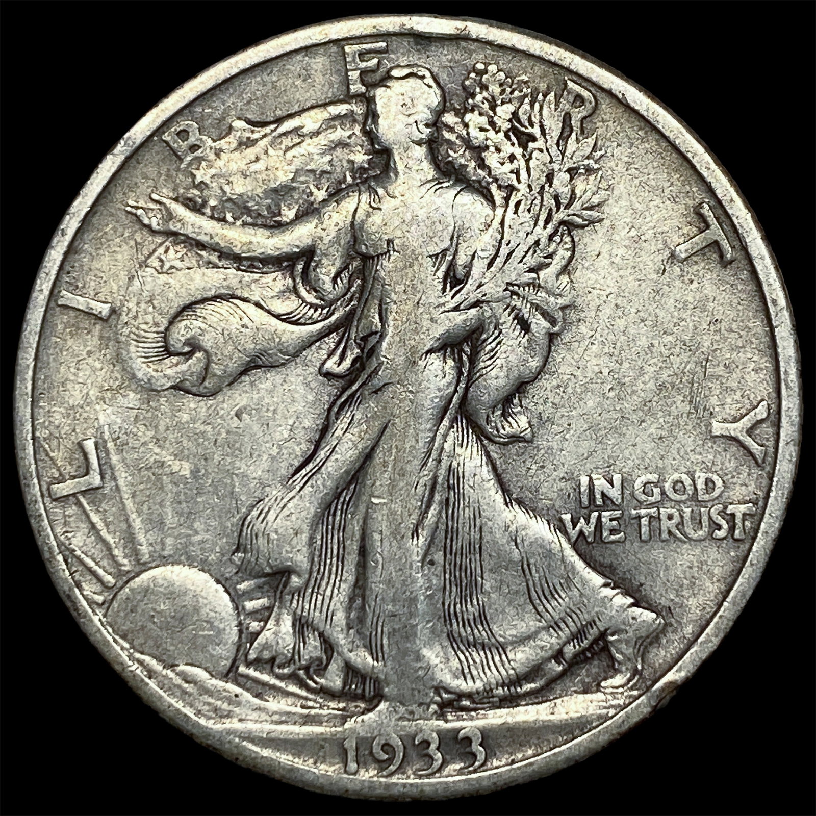 1933-S Silver Walking Liberty Half Dollar LIGHTLY CIRCULATED: 1933-S Silver Walking Liberty Half Dollar LIGHTLY CIRCULATED