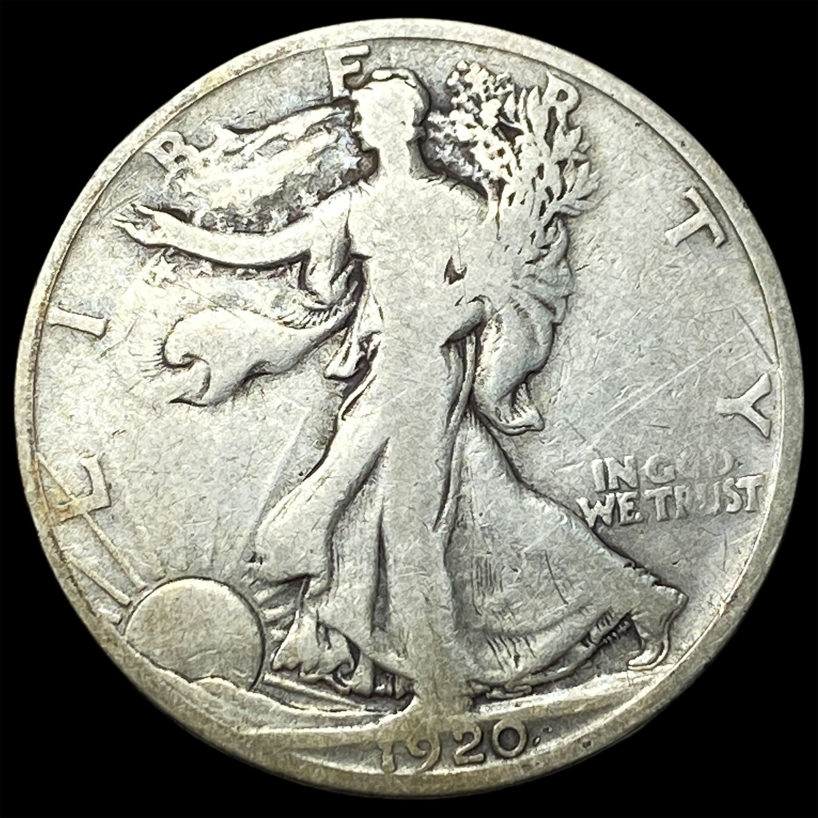 1920-S Silver Half Dollar Walking Liberty LIGHTLY CIRCULATED: 1920-S Silver Half Dollar Walking Liberty LIGHTLY CIRCULATED