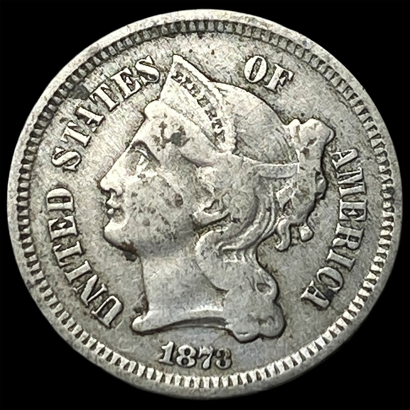 1873 Nickel Three-Cent Piece NEARLY UNCIRCULATED: 1873 Nickel Three-Cent Piece NEARLY UNCIRCULATED