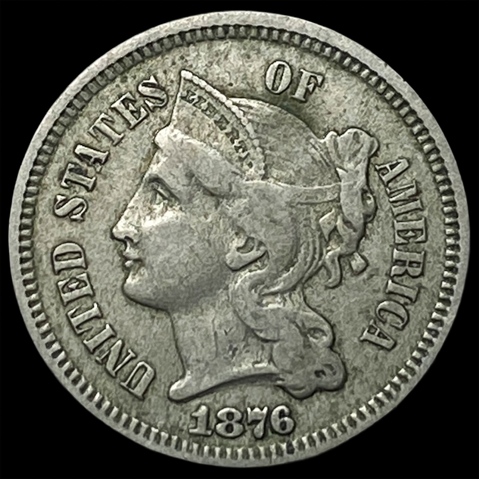 1876 Nickel Three-Cent Piece NEARLY UNCIRCULATED: 1876 Nickel Three-Cent Piece NEARLY UNCIRCULATED