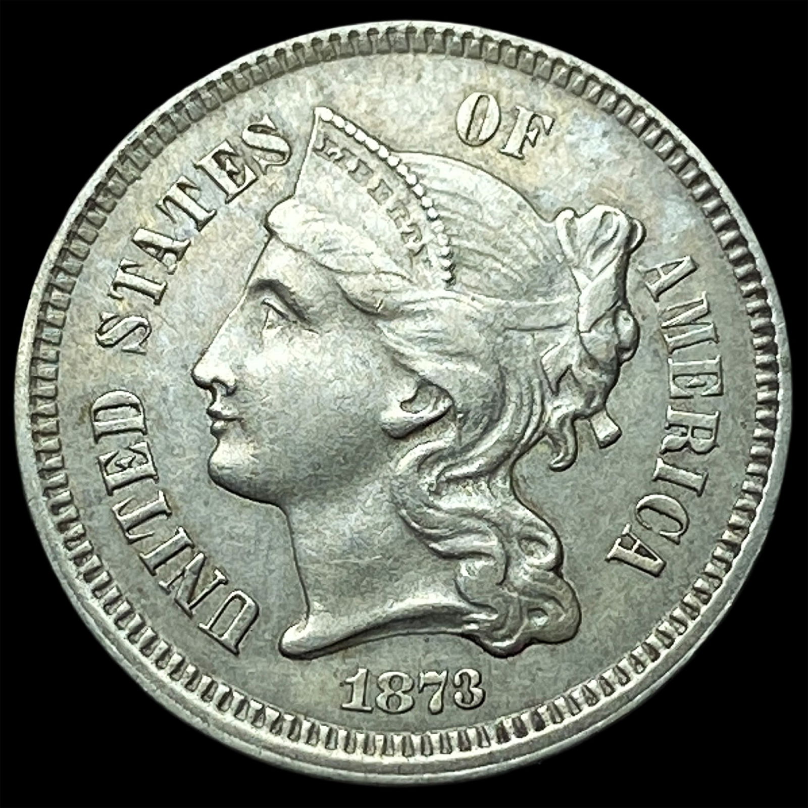 1873 Nickel Three-Cent Piece CHOICE AU: 1873 Nickel Three-Cent Piece CHOICE AU