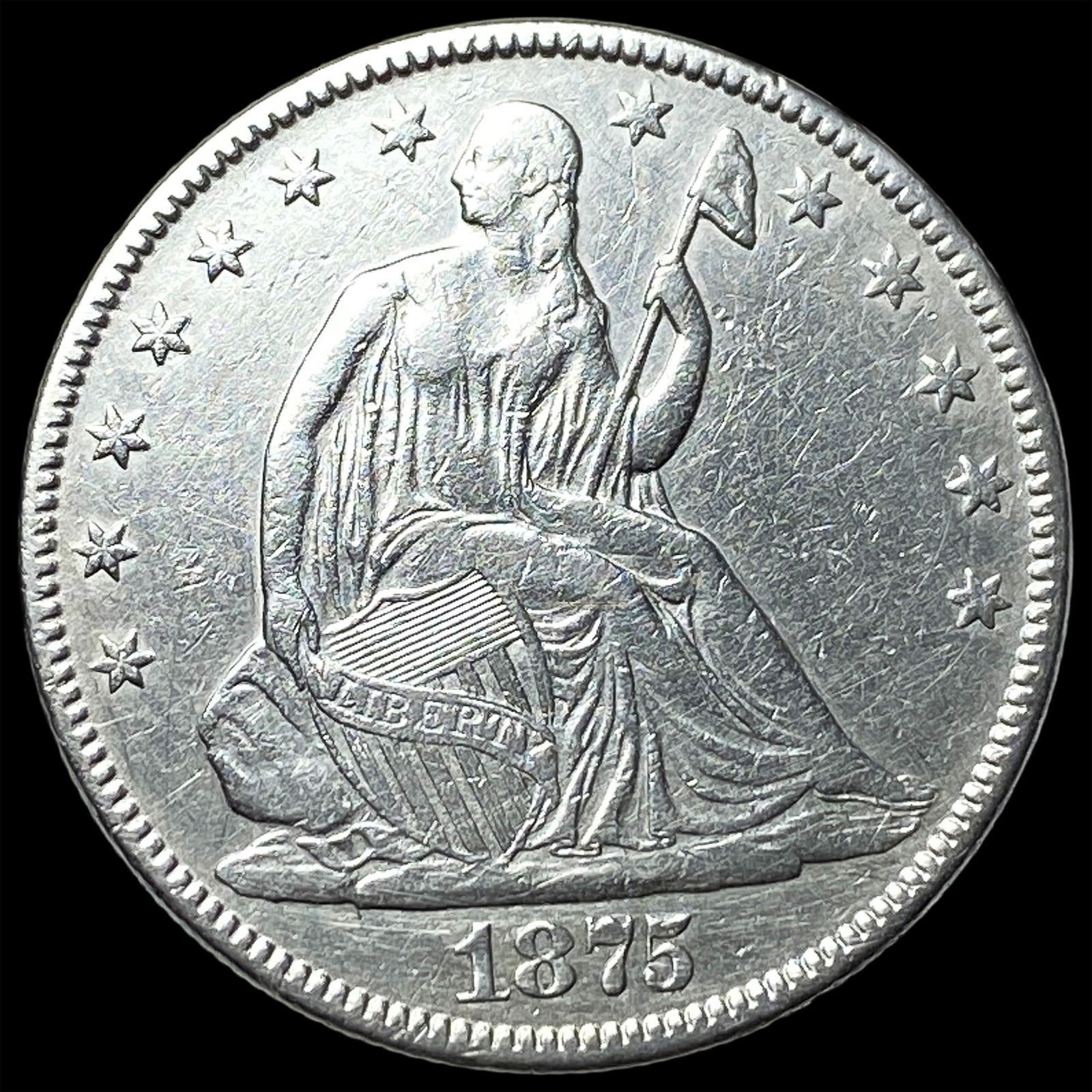 1875 Seated Liberty Half Dollar CLOSELY UNCIRCULATED: 1875 Seated Liberty Half Dollar CLOSELY UNCIRCULATED