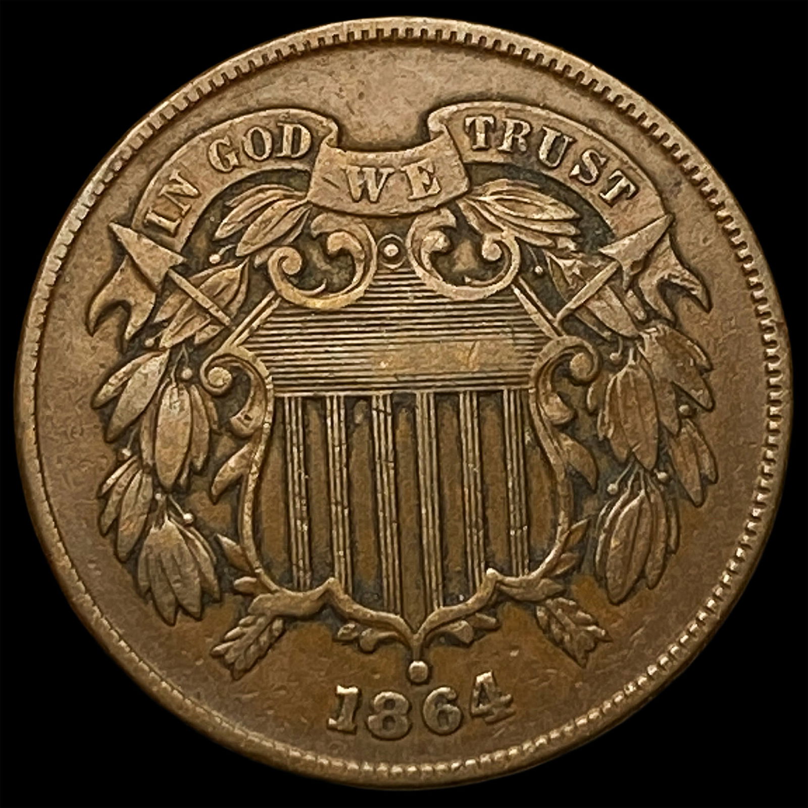 1864 Bronze Two-Cent Piece NEARLY UNCIRCULATED (1 of 2)