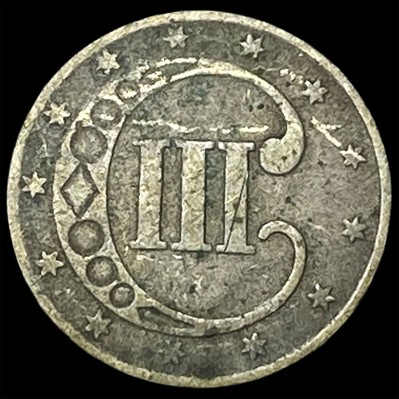 1863 Silver Three-Cent Piece LIGHTLY CIRCULATED - 2