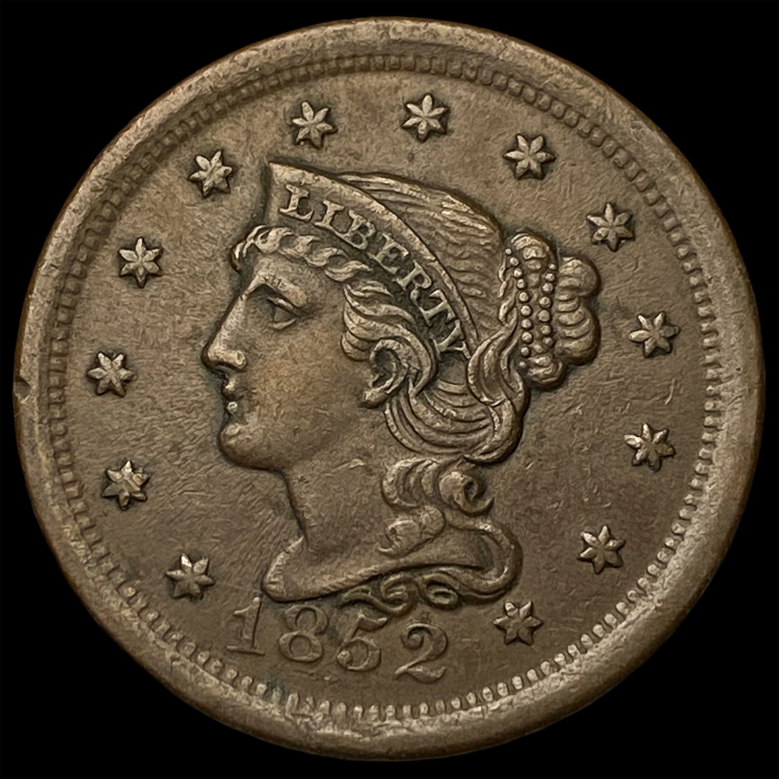 1852 Braided Hair Large Cent CLOSELY UNCIRCULATED: 1852 Braided Hair Large Cent CLOSELY UNCIRCULATED