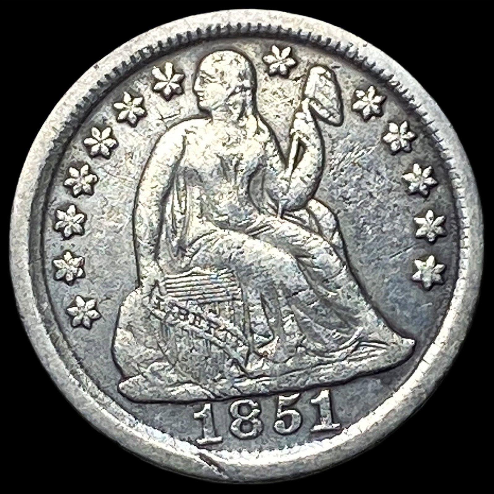 1851 Seated Liberty Dime NEARLY UNCIRCULATED: 1851 Seated Liberty Dime NEARLY UNCIRCULATED