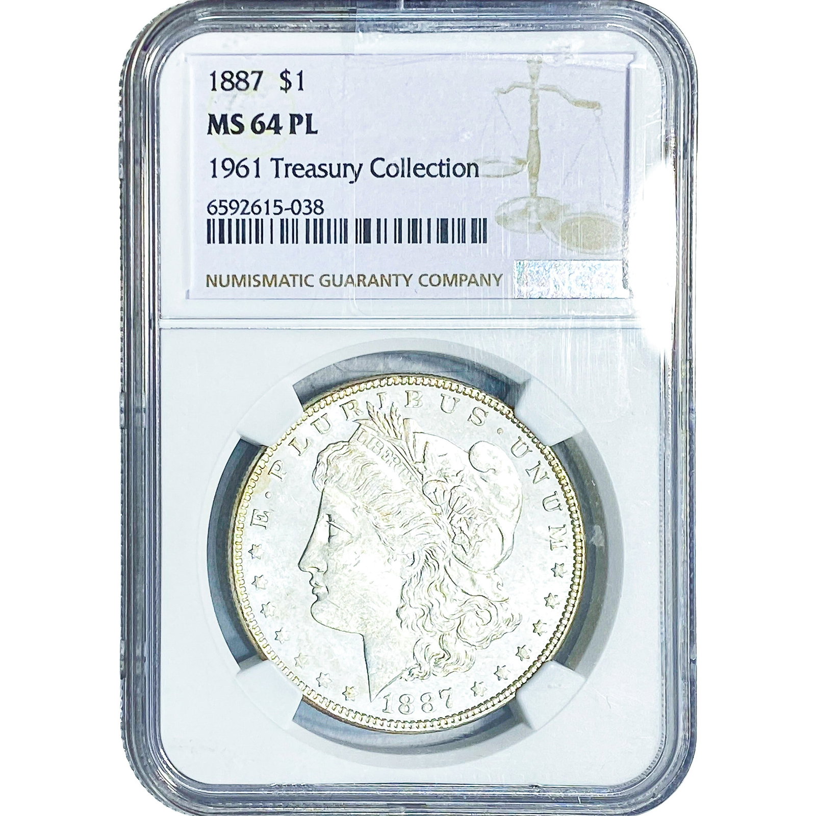 1887 Morgan Silver Dollar NGC MS64 PL 1961: 1887 Morgan Silver Dollar NGC MS64 PL 1961