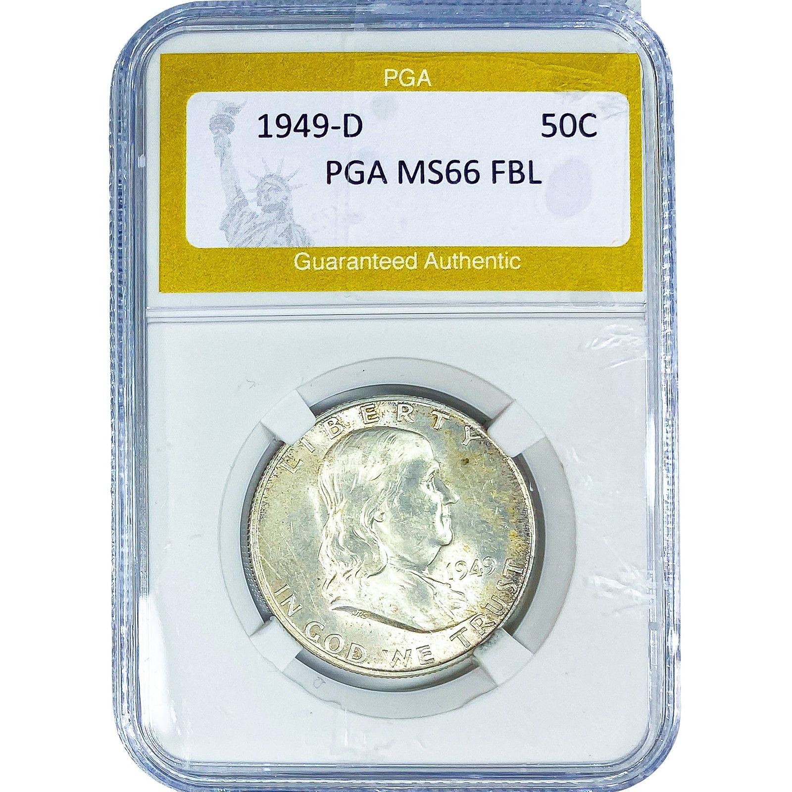 1949-D Franklin Half Dollar PGA MS66 FBL: 1949-D Franklin Half Dollar PGA MS66 FBL