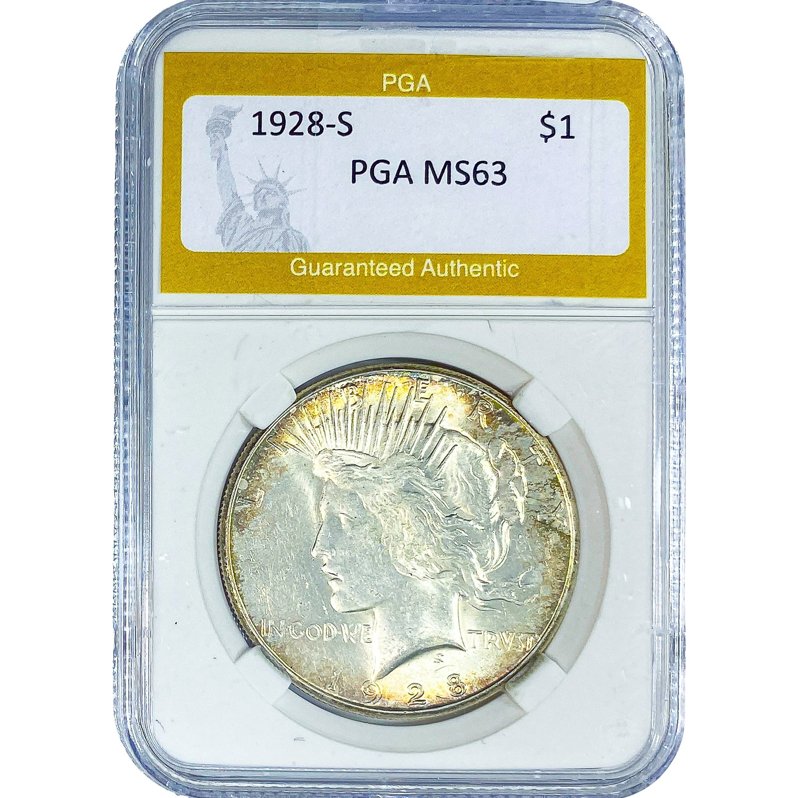1928-S Silver Peace Dollar PGA MS63: 1928-S Silver Peace Dollar PGA MS63