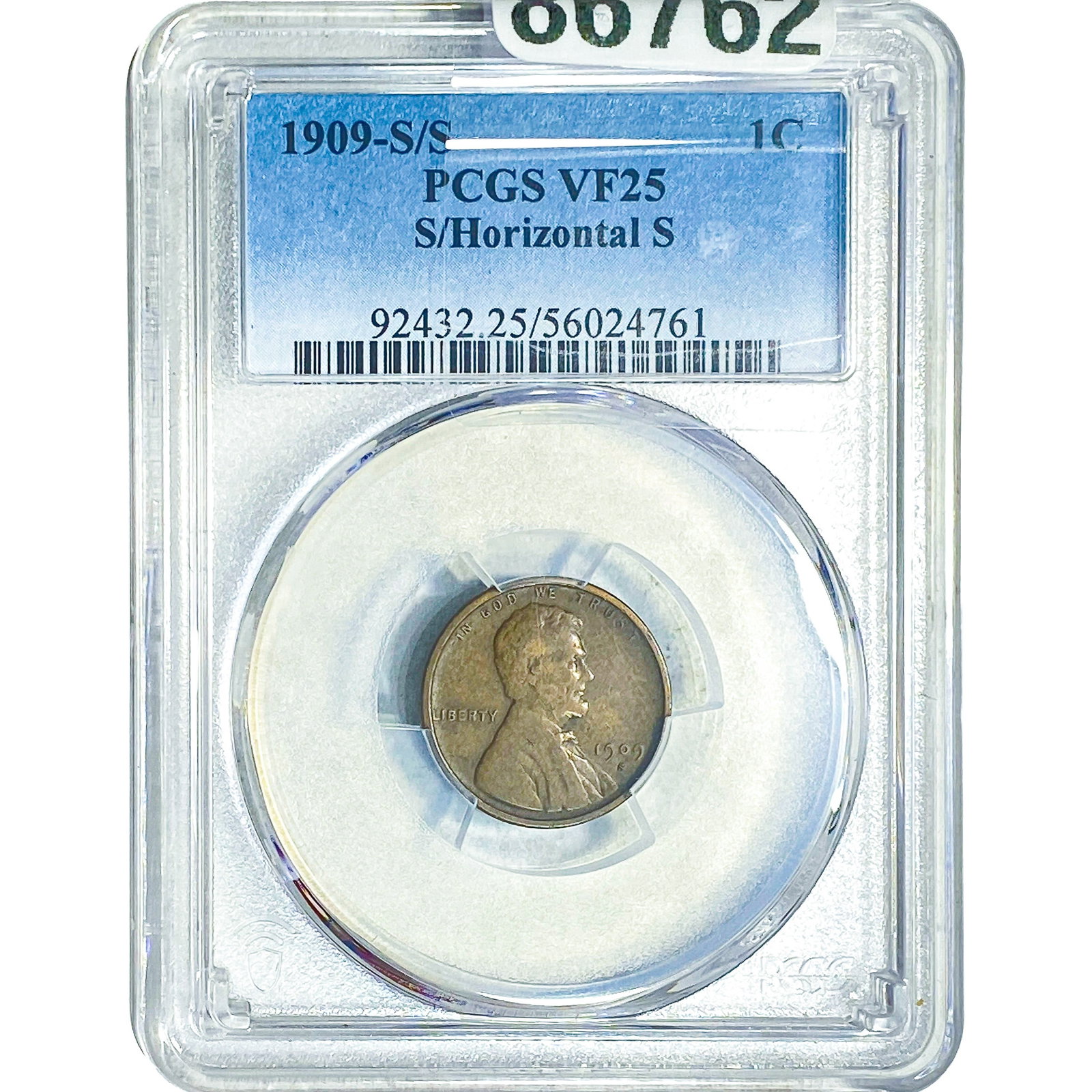 1909-S/S Wheat Cent PCGS VF25 S/Horizontal S (1 of 2)