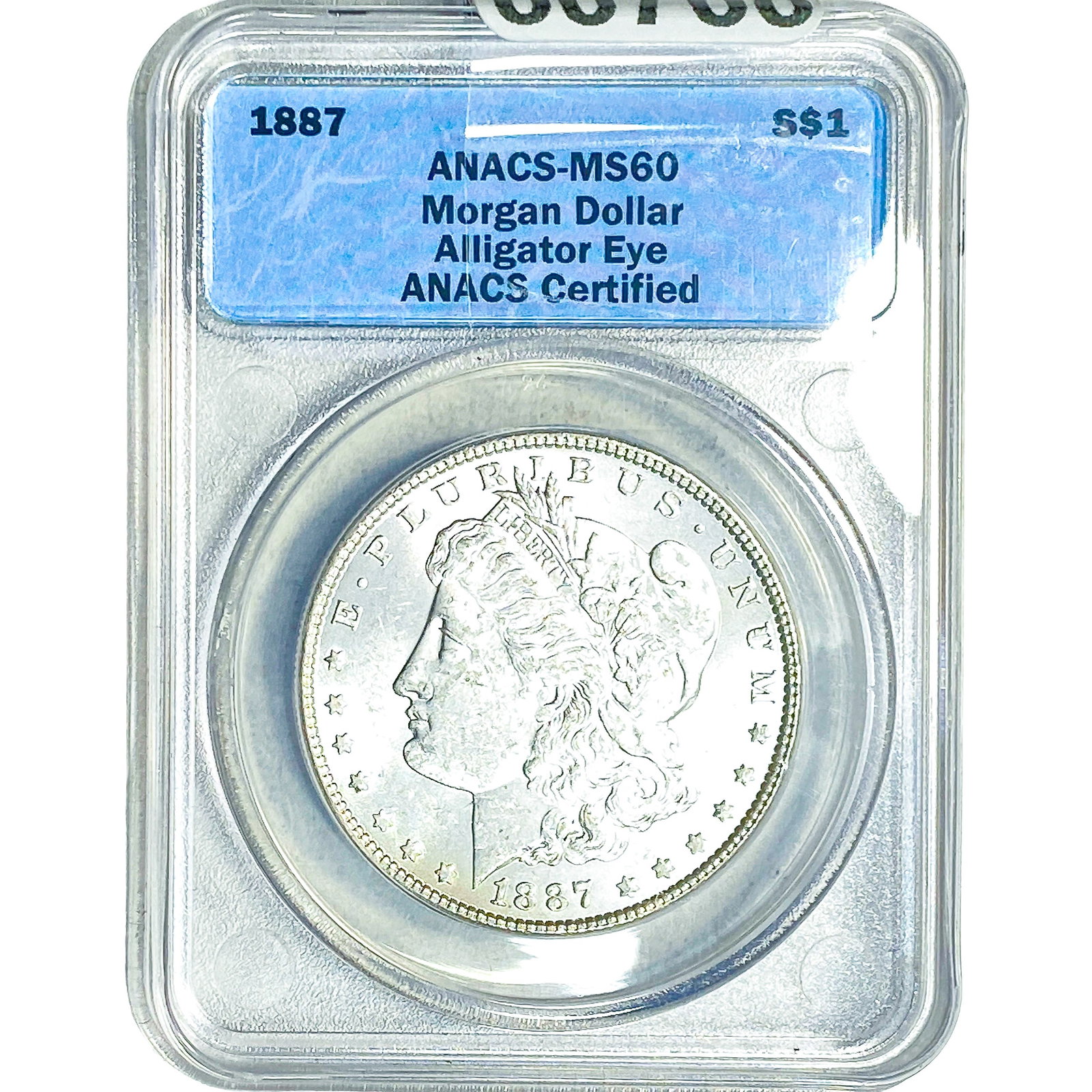 1887 Morgan Silver Dollar ANACS MS60 Alligator Eye: 1887 Morgan Silver Dollar ANACS MS60 Alligator Eye