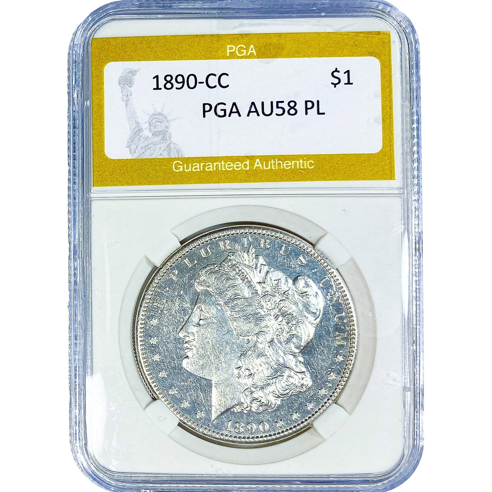 1890-CC Morgan Silver Dollar PGA AU58 PL: 1890-CC Morgan Silver Dollar PGA AU58 PL