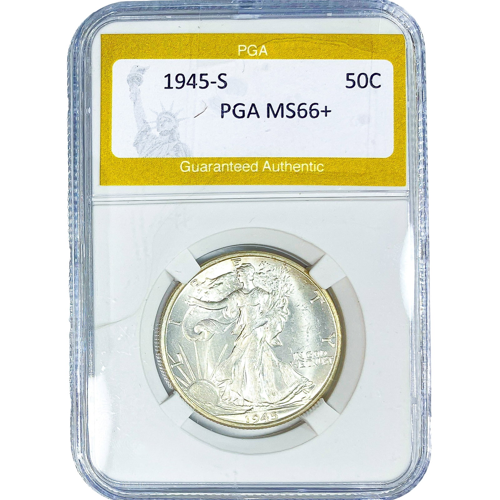 1945-S Walking Liberty Half Dollar PGA MS66+: 1945-S Walking Liberty Half Dollar PGA MS66+