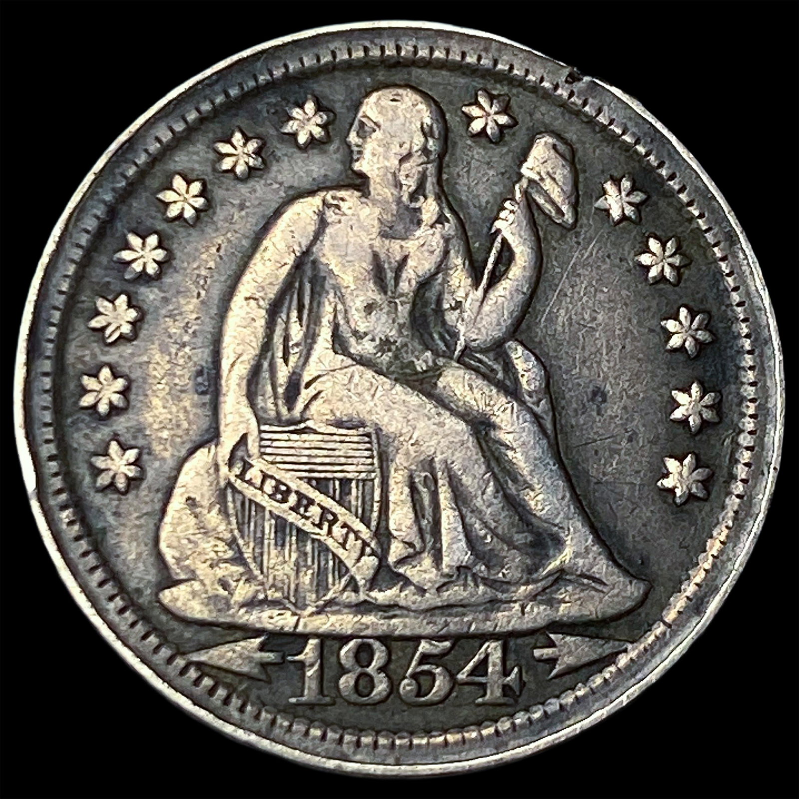 1854-O Arrows Silver Seated Liberty Dime NEARLY UNCIRCULATED (1 of 2)